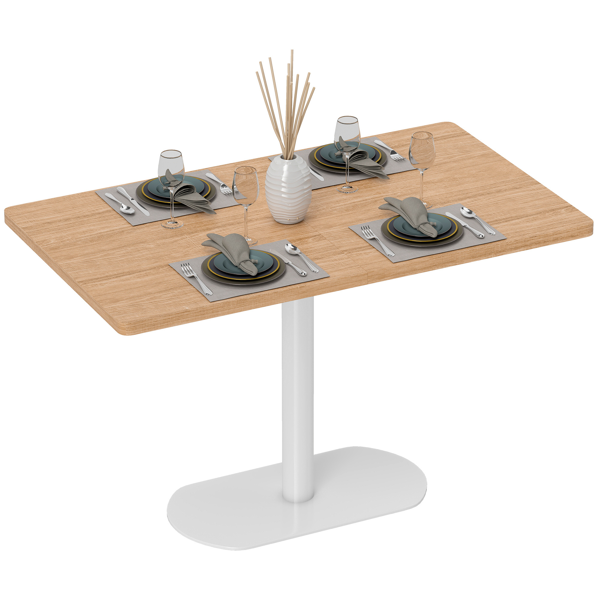 Homcom Rectangular Dining Table For 6 People, 120 X 70 X 75 Cm, Kitchen Table With Pedestal And Thick Plate, Scandinavian Style, Oak, White