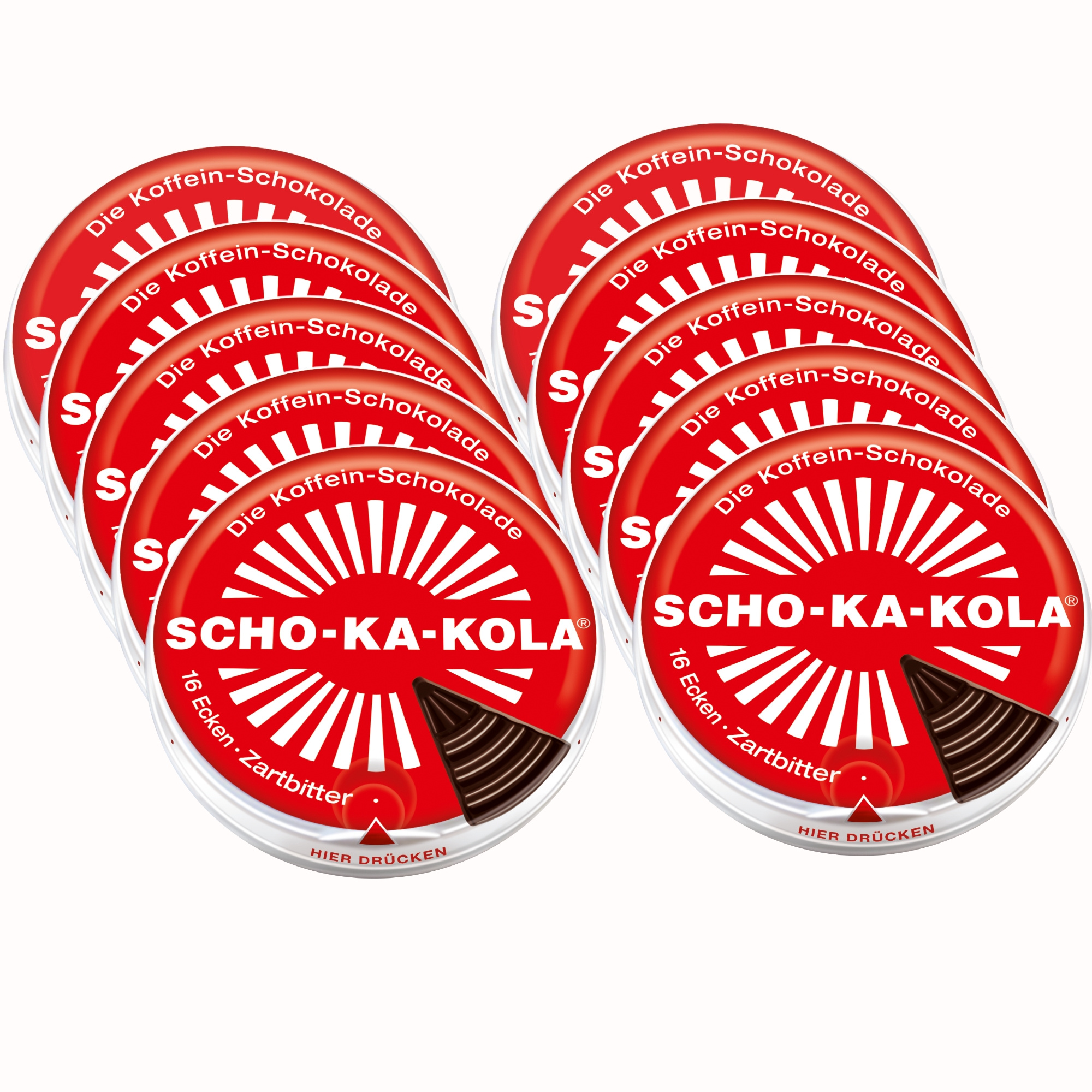 Image of Scho-ka-kola Dark Bitter 10 Cans | 10x100g | Total Content 1kg | The Caffeine Chocolate | Finest Whole Milk Chocolate With Caffeine | Energy To Enjoy