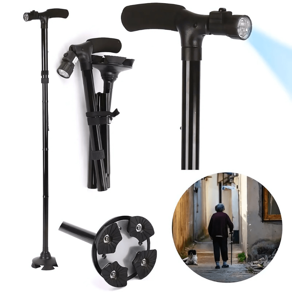 TEMU Bastón de trekking de 4 puntos, bastón telescópico antideslizante, aleación de aluminio duradera, ajustable de 56.41 cm a 94.01 cm, ideal para