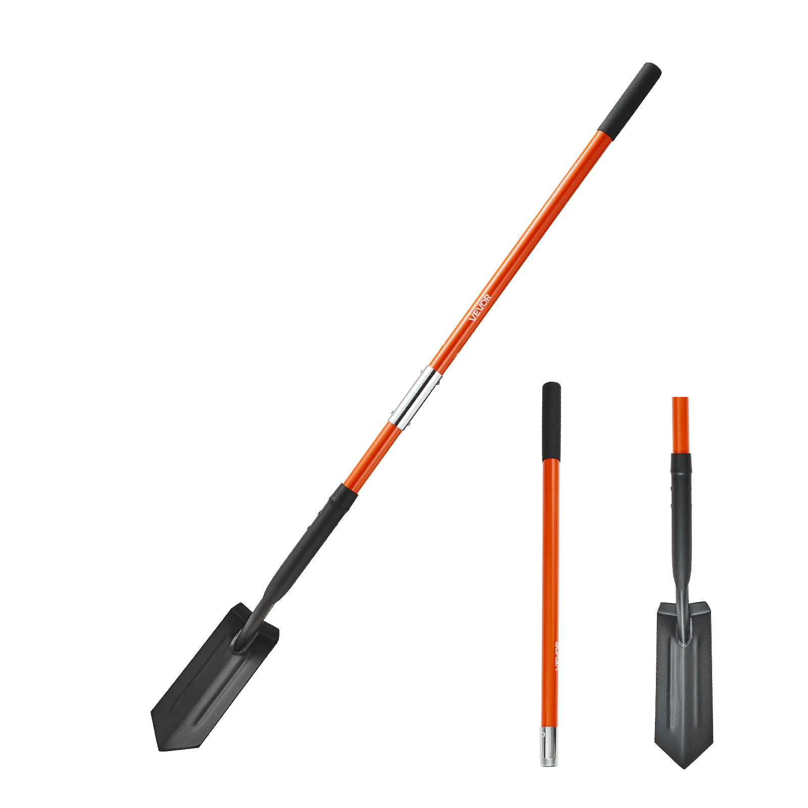 Vevor Trench Shovel, 10.4 Cm Blade Heavy-duty Trenching Shovel, Narrow Spade Trench Digger With Fiberglass Handle And Non-slip Grip, For Gardening, Digging Holes, Trenching, And Planting, 142.5 Cm