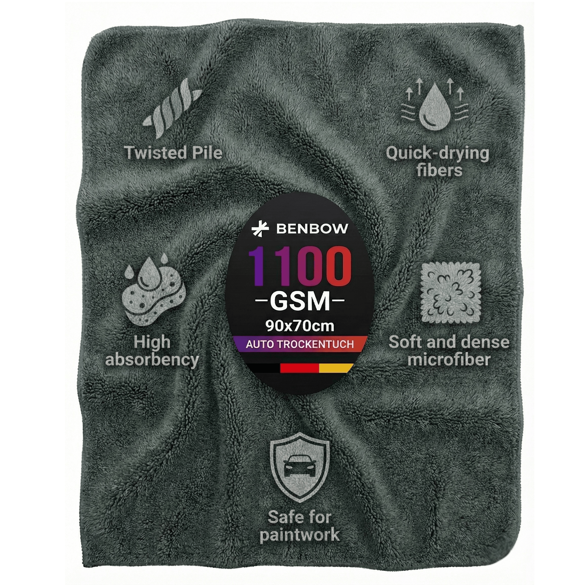 Image of Xxl Car Drying Towel - 1100 Gsm - 90×70 Cm - Ultra-absorbent Microfiber Car Cloth