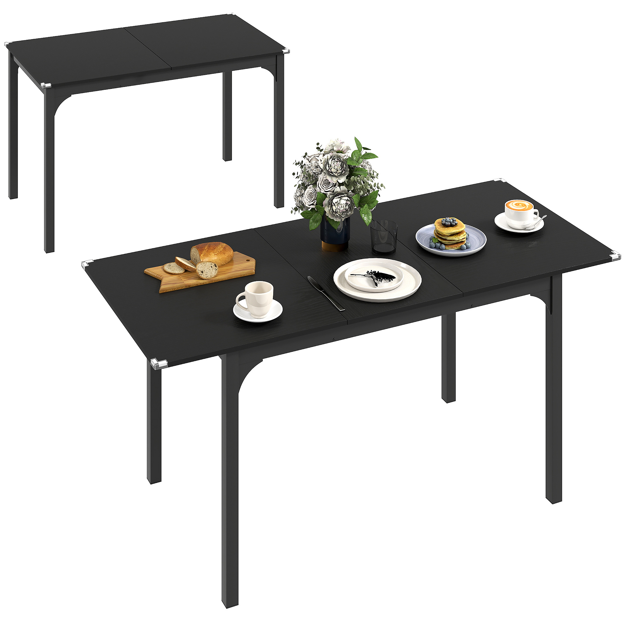 TEMU HOMCOM Table à manger extensible , table de cuisine rectangulaire jusqu'à 4 à 6 personnes, pieds en acier, pour , salle à manger, noir
