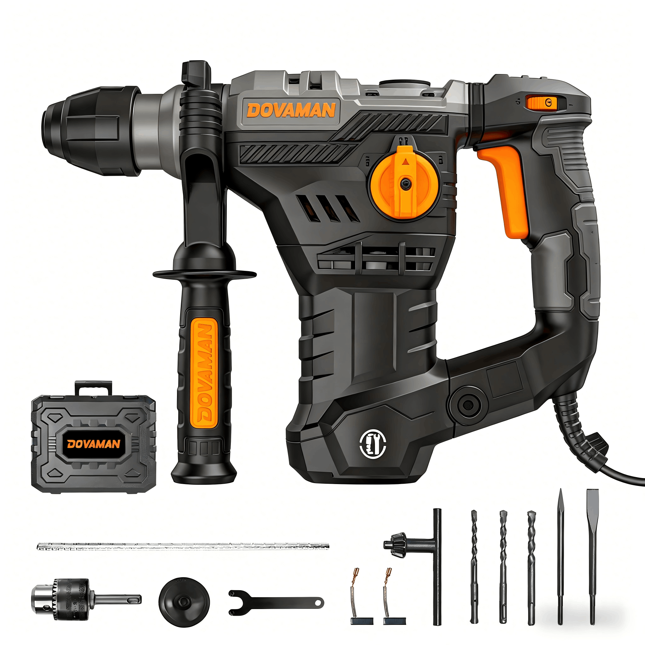 E-shop DOVAMAN 1500W SDS-Plus Bohrhammer, 7 Schlagenergie, 4 Funktionen, 900 U/min & 4350 U/min, Anti-Vibrationssystem, Sicherheitskupplung, Bohrhammer