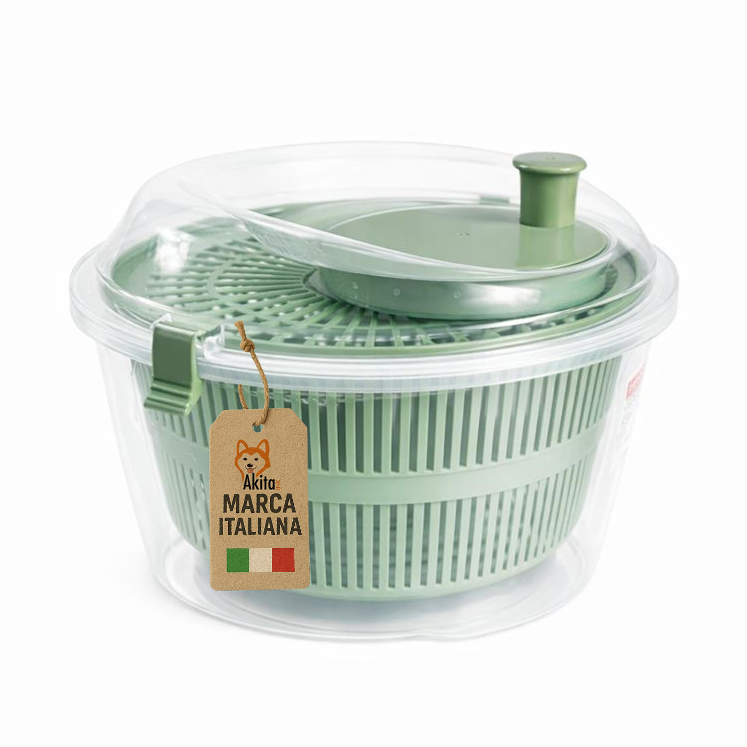 TEMU Salad Spinner 4.4 L - Manual Vegetable Dryer In Transparent/green Plastic, Ø 18-25 Cm