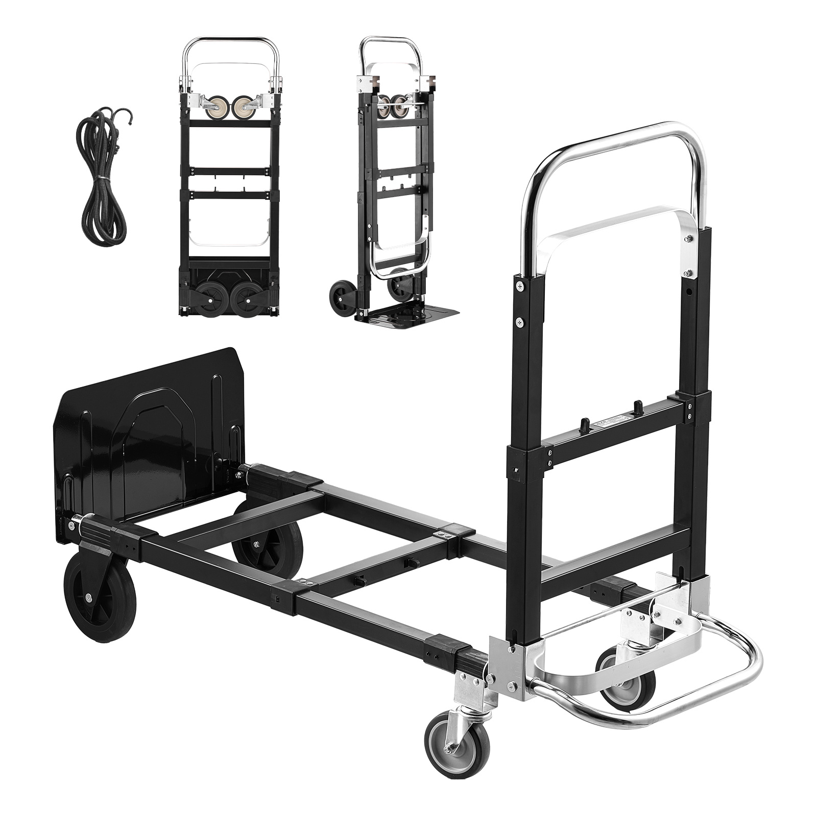 Image of Vevor 2 In 1 Folding Hand Truck, 226.9 Kg Load Capacity For 4-wheel Mode, Convertible Hand Truck Dolly With Wheels & Adjustable Handle, Portable For Moving Home, Office, Warehouse
