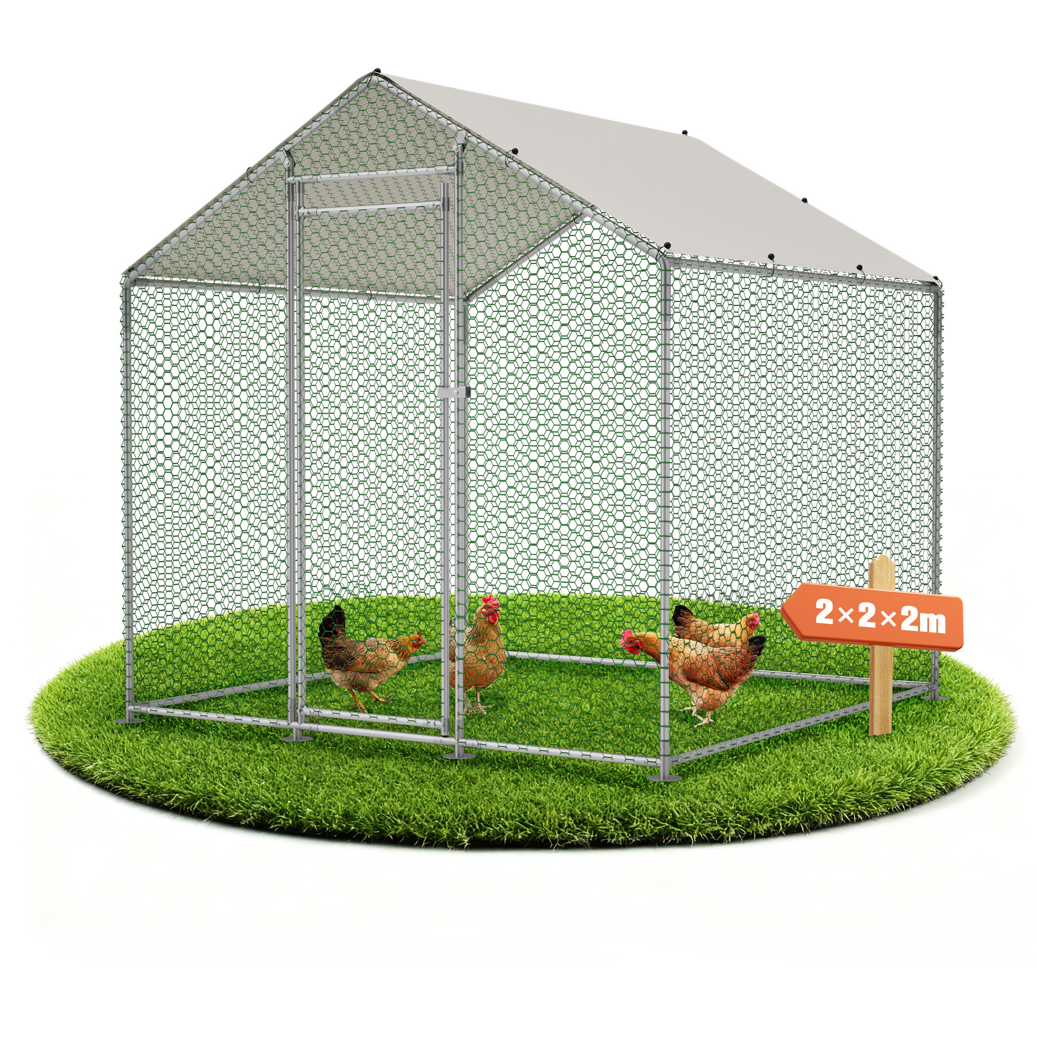 2x2m Chicken Coop, Small Animal Cage, Outdoor Enclosure For Rabbits, Outdoor Enclosure, Metal Chicken Coop , Small Animal Enclosure For Chickens, Ducks, Rabbits, With Tarp, With Securing Rope, .