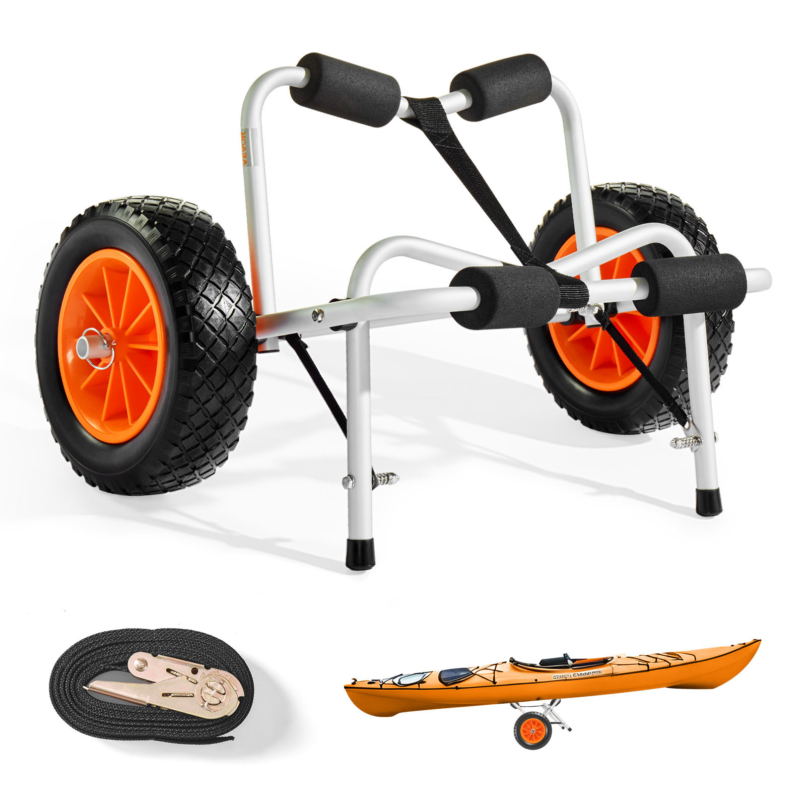 TEMU Carrello per kayak VEVOR, capacit� di carico 113,4 kg, carrello pieghevole per kayak con pneumatici in gomma da 25,4 1 cinghia a cricchetto,