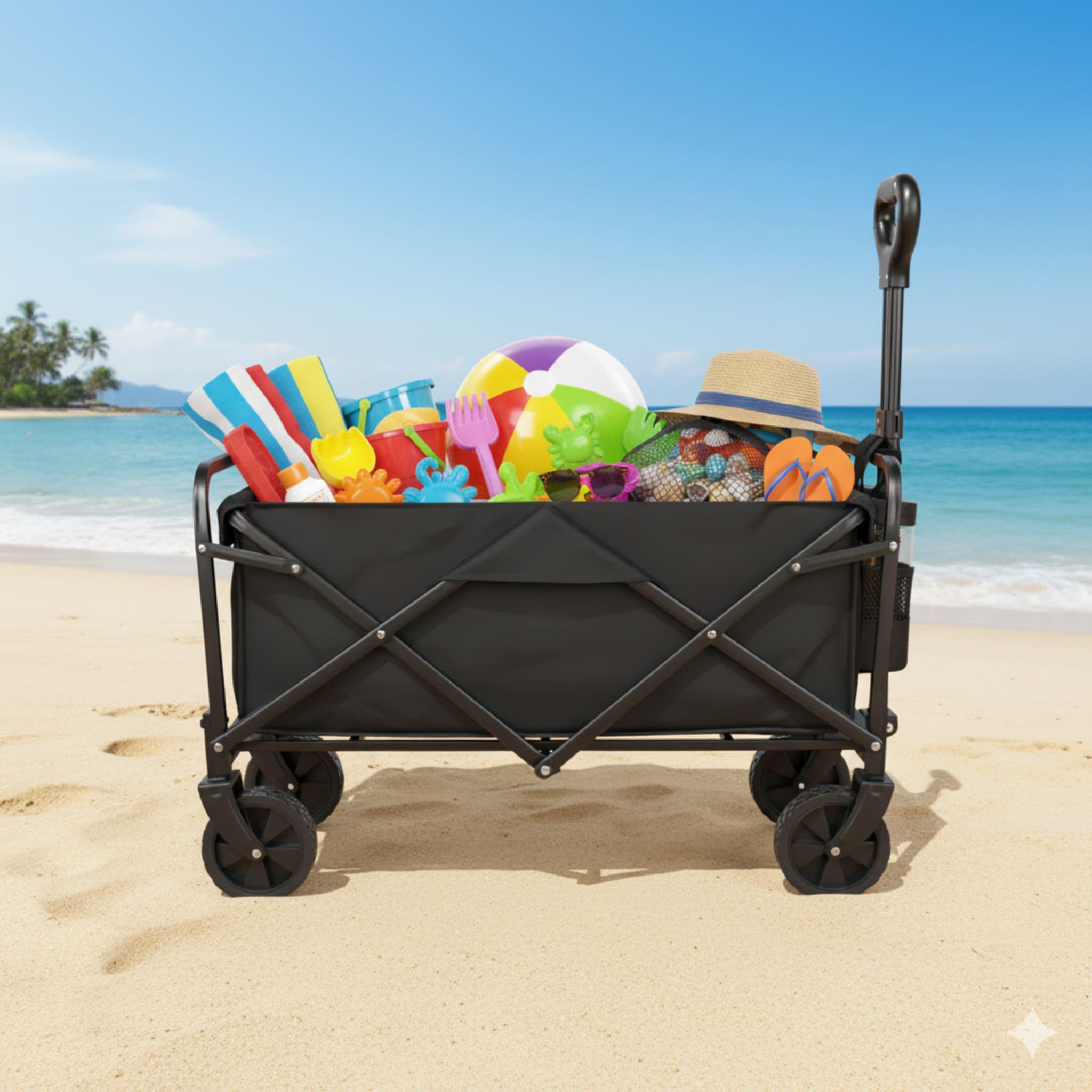 imagen del artículo carro plegable multiusos   home | carrito de transporte de gran capacidad para playa, camping, jardín, compras y uso exterior |   de acero   y tela oxford resistente | disponible en versiones   70 kg y 150 kg de carga   | ruedas con   360° | asa telescópica ajustable | plegado compacto para maletero | ideal para festivales, supermercado, herramientas, equipaje y transporte doméstico