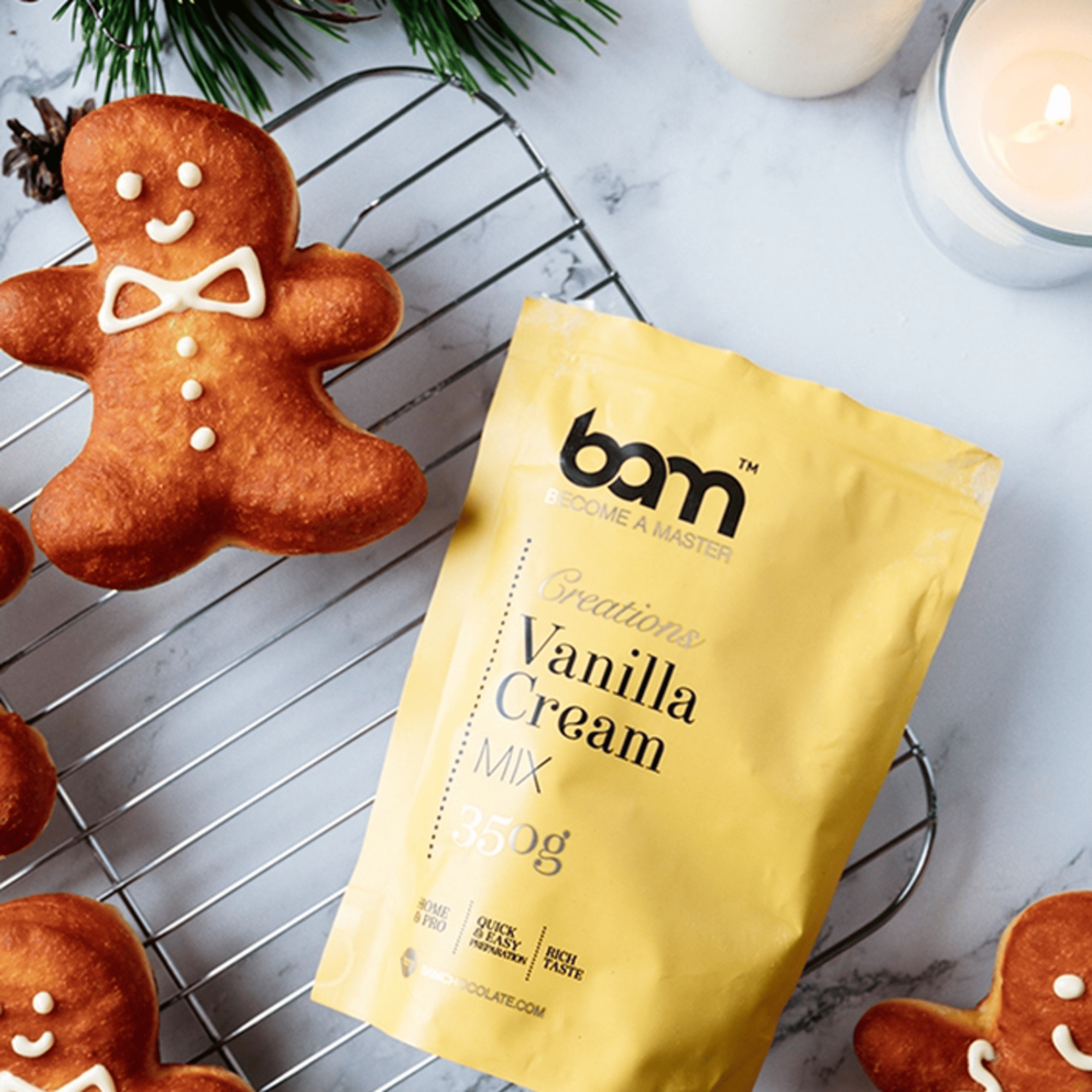 E-shop BAM Vanillecreme-Mix 350g – Schnelle & einfache Zubereitung – Cremige Textur – Ideal für Kuchen, Torten, Gebäck & Desserts – Glutenfrei –