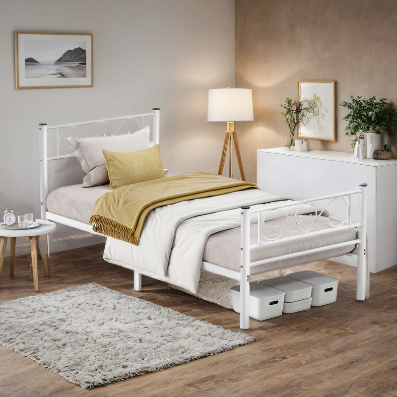 TEMU Struttura Letto Singolo in Metallo, Adatta per da 90 x 190 cm, Facile Montaggio, Per Spazi Ridotti