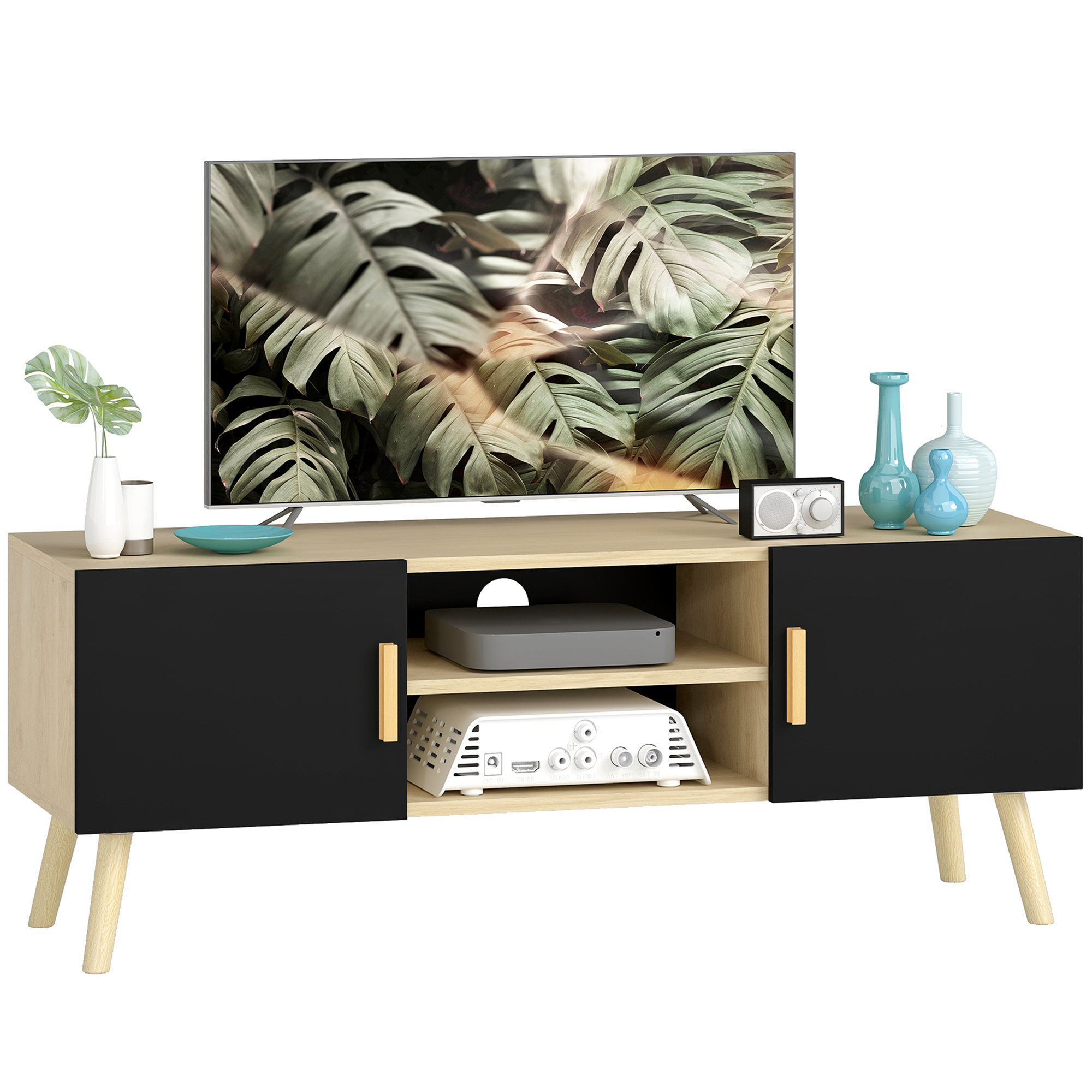 TEMU HOMCOM Meuble TV meuble télé bois banc TV jusqu'à 50 pouces avec étagères, 2 et passe-câbles pour salon, chambre à coucher, 110 x 36,2 x 42 cm,