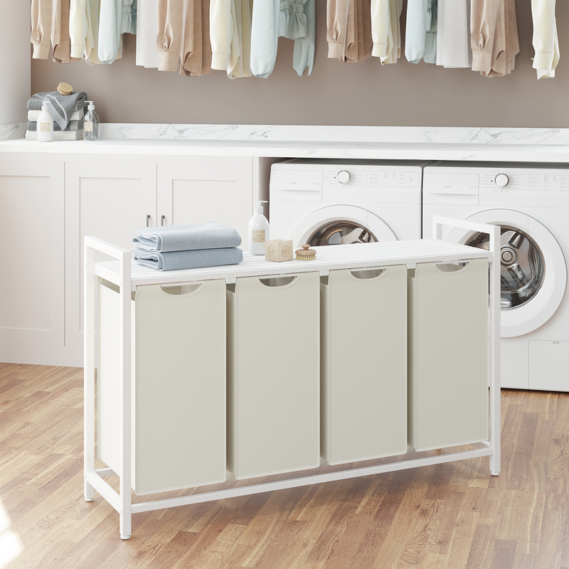 TEMU Cesto Portabiancheria a 4 Scomparti, con Ripiano, Sacco Interno Rimovibile, 4 x 40 L, 116 x 33 x 72 cm