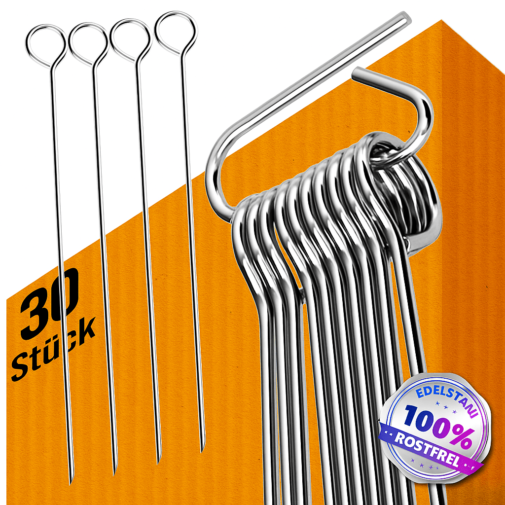 E-shop Home Rostfreie Edelstahl-Rouladennadeln – erhältlich 30 oder 60 Stück | 10 cm, runder Griff & scharfe Spitze | Praktischer Ersatz für