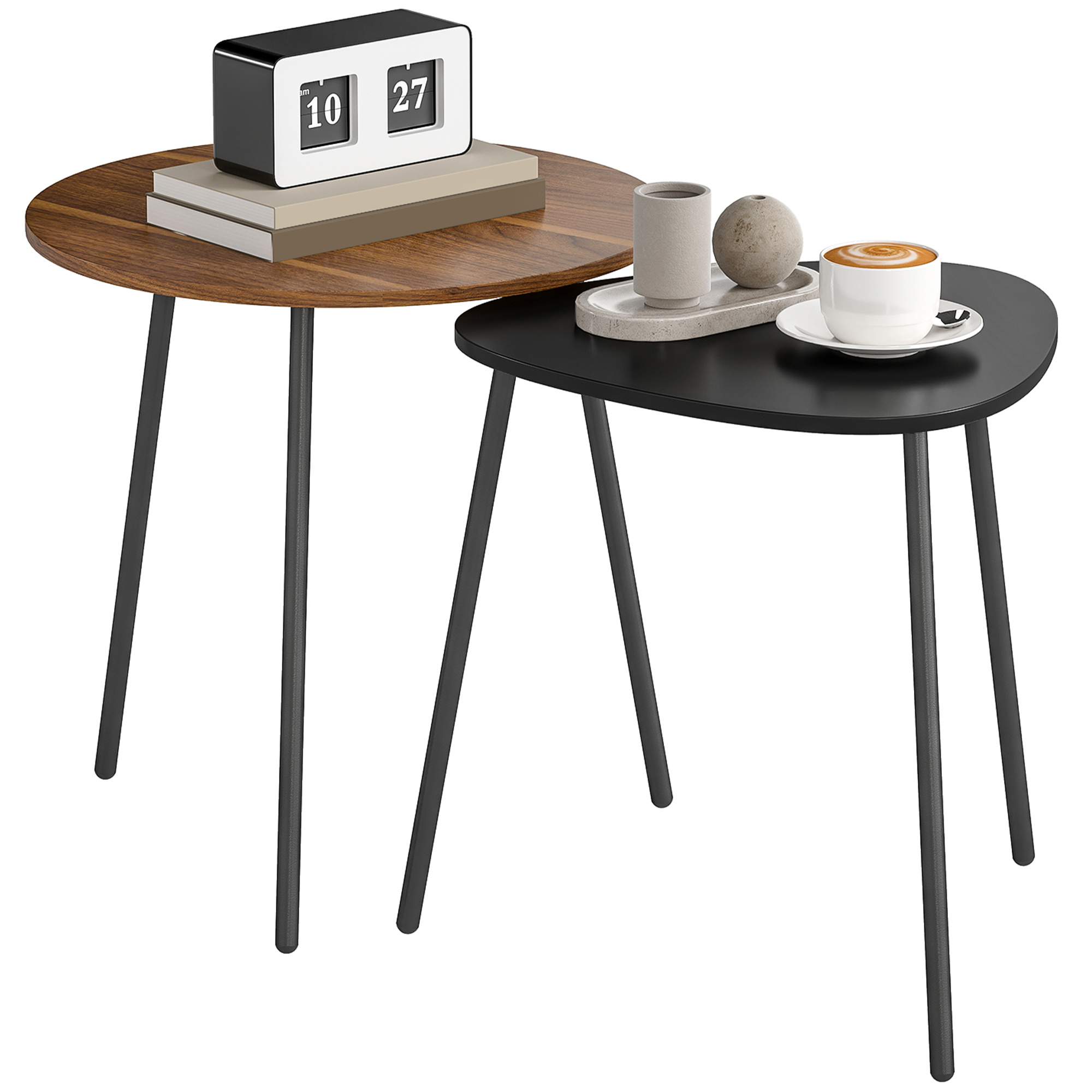 TEMU HOMCOM Lot de 2 tables basses gigognes, tables d'appoint style contemporain cadre en métal, ronde et triangulaire, bout de canapé pour salon,