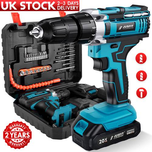 cordless hammer impact drill driver electric screwdriver 2 battery electric screwdriver set 25 3 clutch handheld cordless hammer drill 29 pcs drill bits led light for home and garden