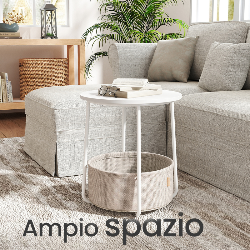 TEMU Coffee Table, Storage Coffee Table, Bedside Table, Living Room Coffee Table, Round Coffee Table, With Fabric Basket Holder, Suitable For Living