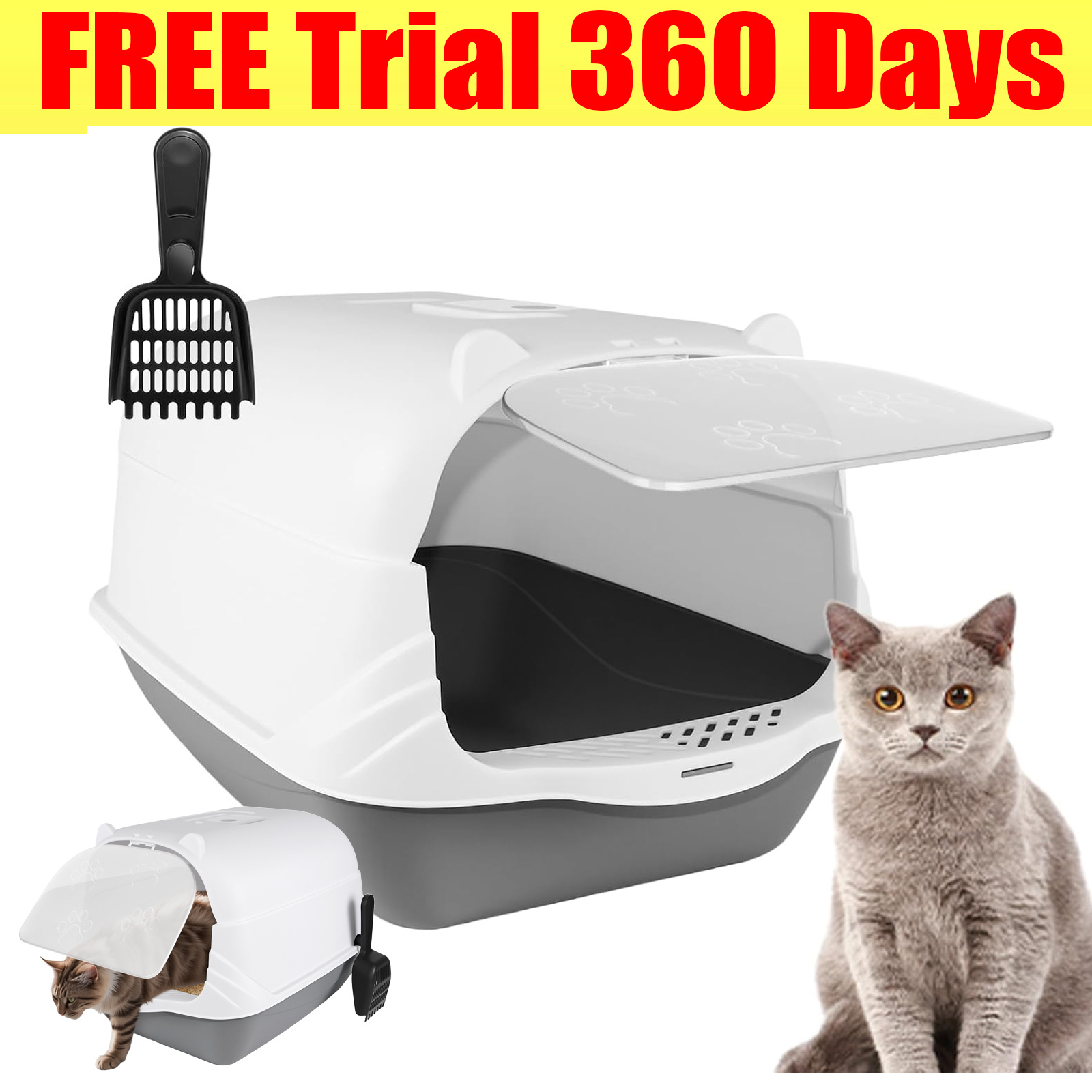 E-shop Große Katzentoilette mit Abdeckung, sicherer Verschluss, abnehmbarer Deckel, einfache Reinigung, mit Holzkohlefilter, hoher Rand, extra viel