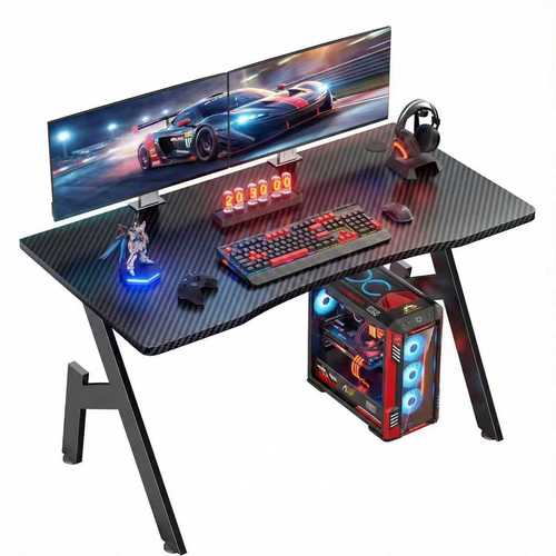 gaming desk computer gaming desk gaming pc desk for home shaped gaming table with cup holder and headphone hook simple assembly black