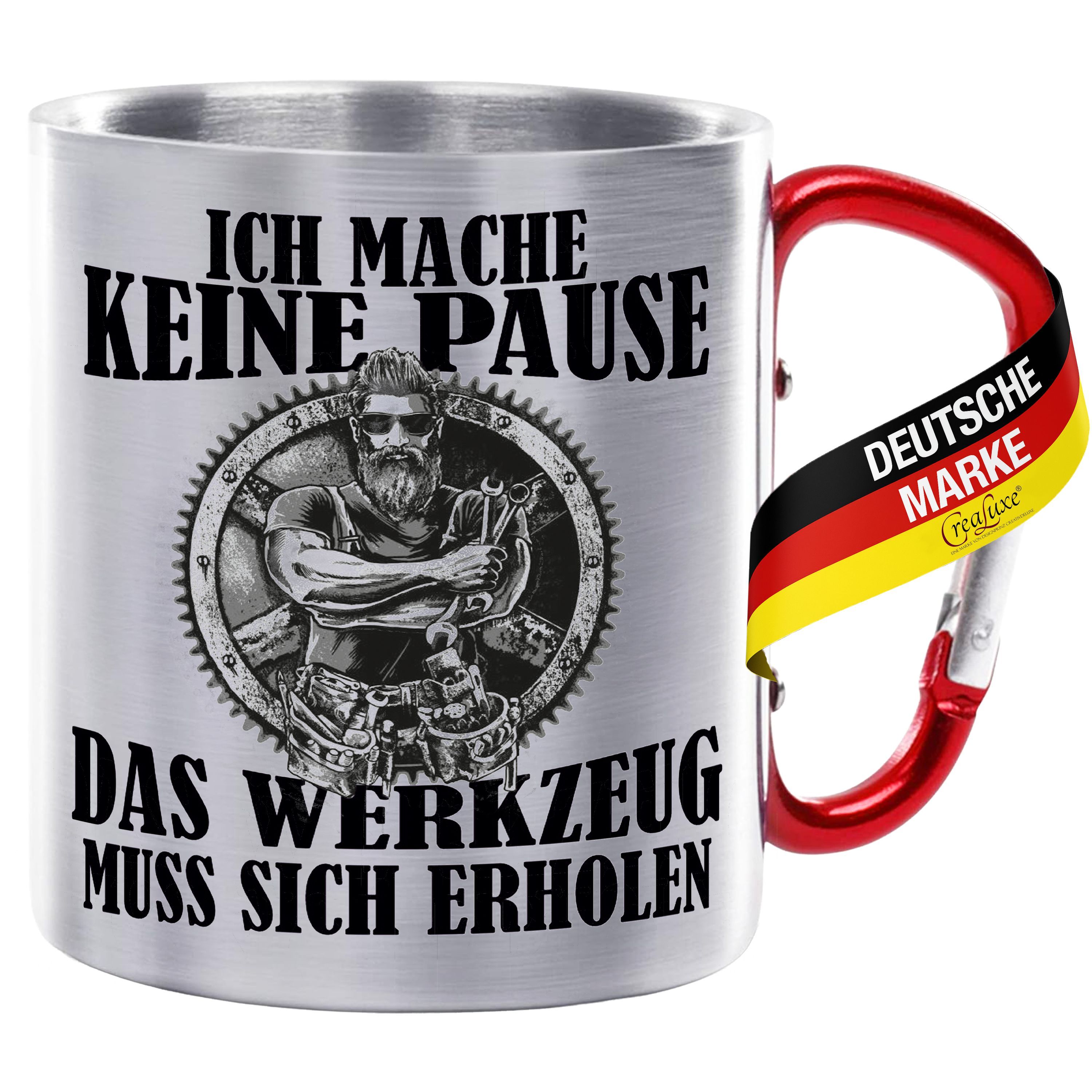 Image of Stainless Steel "pause" Mug With Carabiner Handle – Outdoor/camping Cup, German Brand, Gift