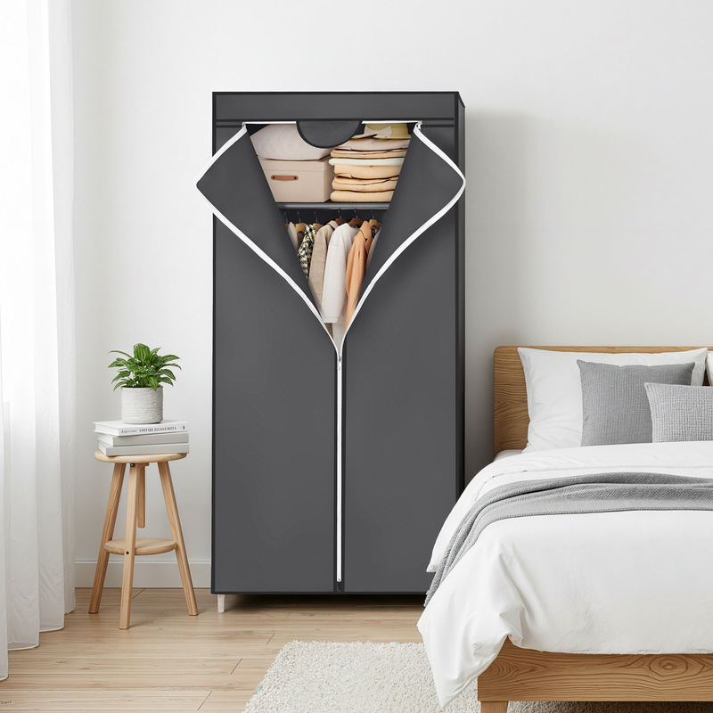 TEMU Armadio, Armadio per Camera da Letto, Guardaroba, Armadio in Tessuto, con Gruccia e Ripiani, per Camera da Letto, Spogliatoio, e Grigio, Armadio