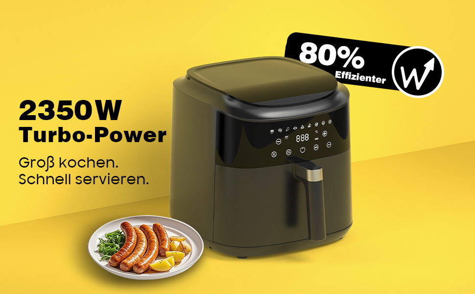 Hot Air Fryer 9L Airfryer XL - Olievrije Friteuse met Metalen Binnenkamer, Hot Air Friteuse, 9 Programma's, Digitaal LED Display