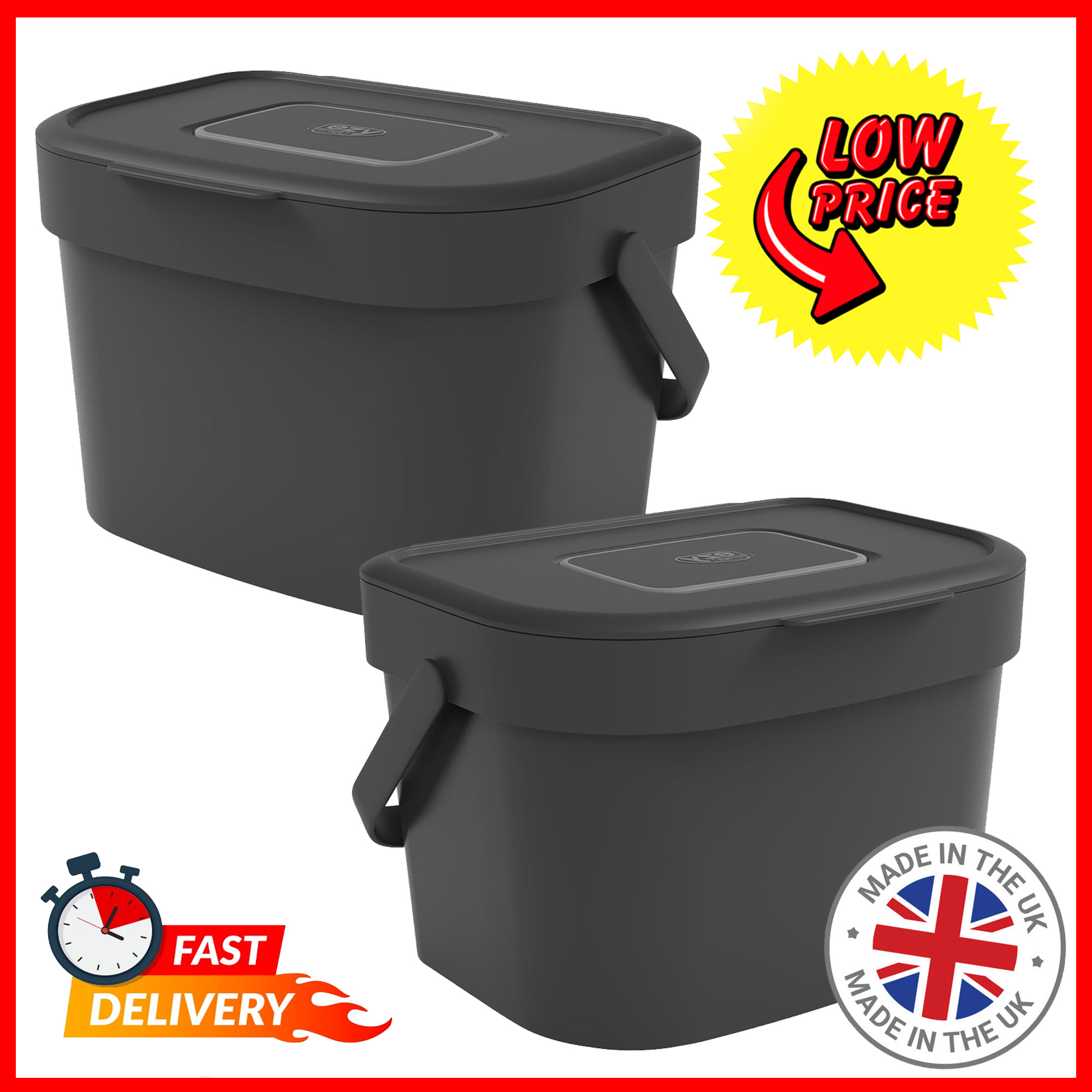 6 litre black kitchen compost caddy bin for wood waste wall mountable kitchen worktop caddy