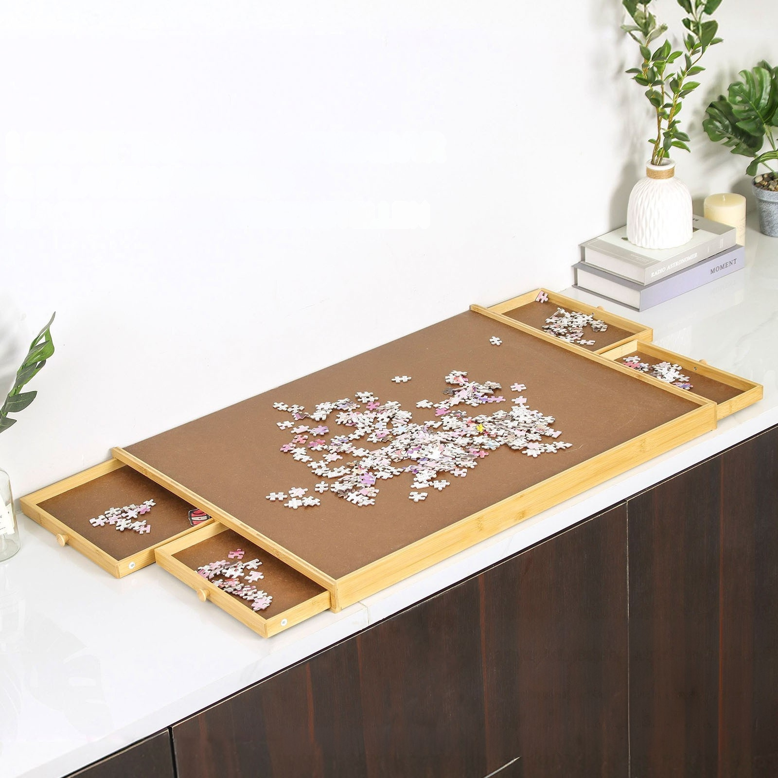 Puzzle Board 1000pcs – Bamboo &puzzle Table With Drawers, Compact Puzzle Base For Adults - 76 X 57 X 4.5 Cm