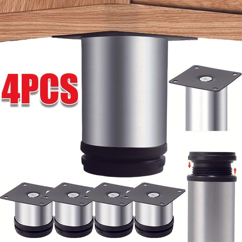 TEMU 4pcs Adjustable Furniture Legs Stainless Steel + Rubber Base Protects Floors Load Capacity: 100kg Height Adjustable: 1-10mm Multiple Sizes