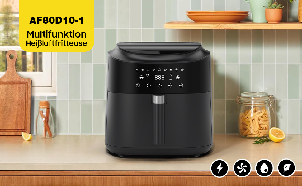 Hot Air Fryer 9L Airfryer XL - Olievrije Friteuse met Metalen Binnenkamer, Hot Air Friteuse, 9 Programma's, Digitaal LED Display