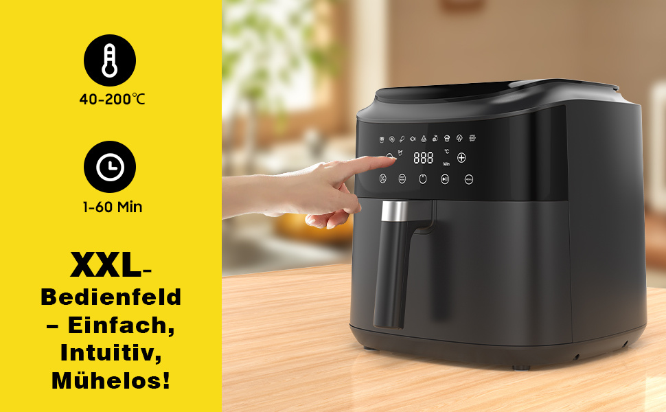 Hot Air Fryer 9L Airfryer XL - Olievrije Friteuse met Metalen Binnenkamer, Hot Air Friteuse, 9 Programma's, Digitaal LED Display