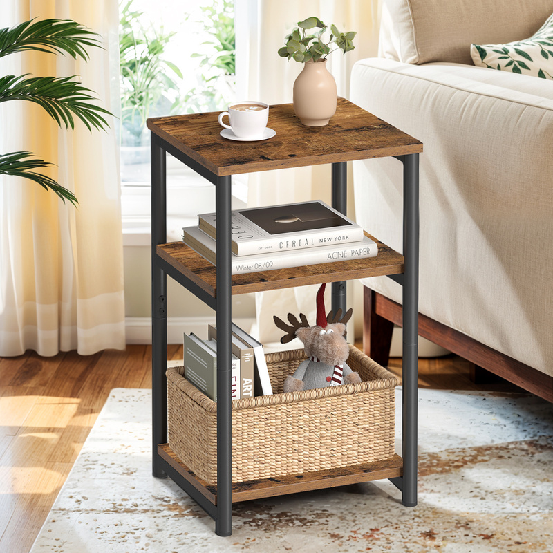 TEMU Comodino, tavolino, tavolino a tre ripiani, struttura in acciaio, per soggiorni, camere da letto e , disponibile in marrone vintage e .