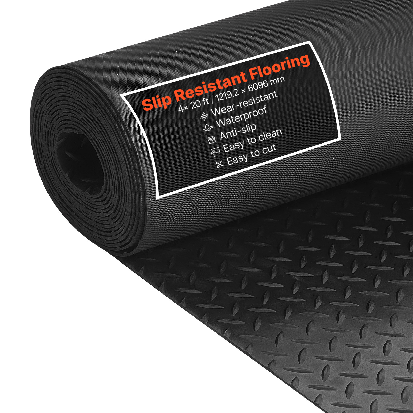 Image of Vevor Garage Floor Roll, 1.22 X 6.1 Flooring Mat, 3 Mm Thickened Rubber Diamond Plate Floor Protector Mat, Non-slip, Wear-resist, Easy To Clean For Warehouse, Gyms, Trailer, Black