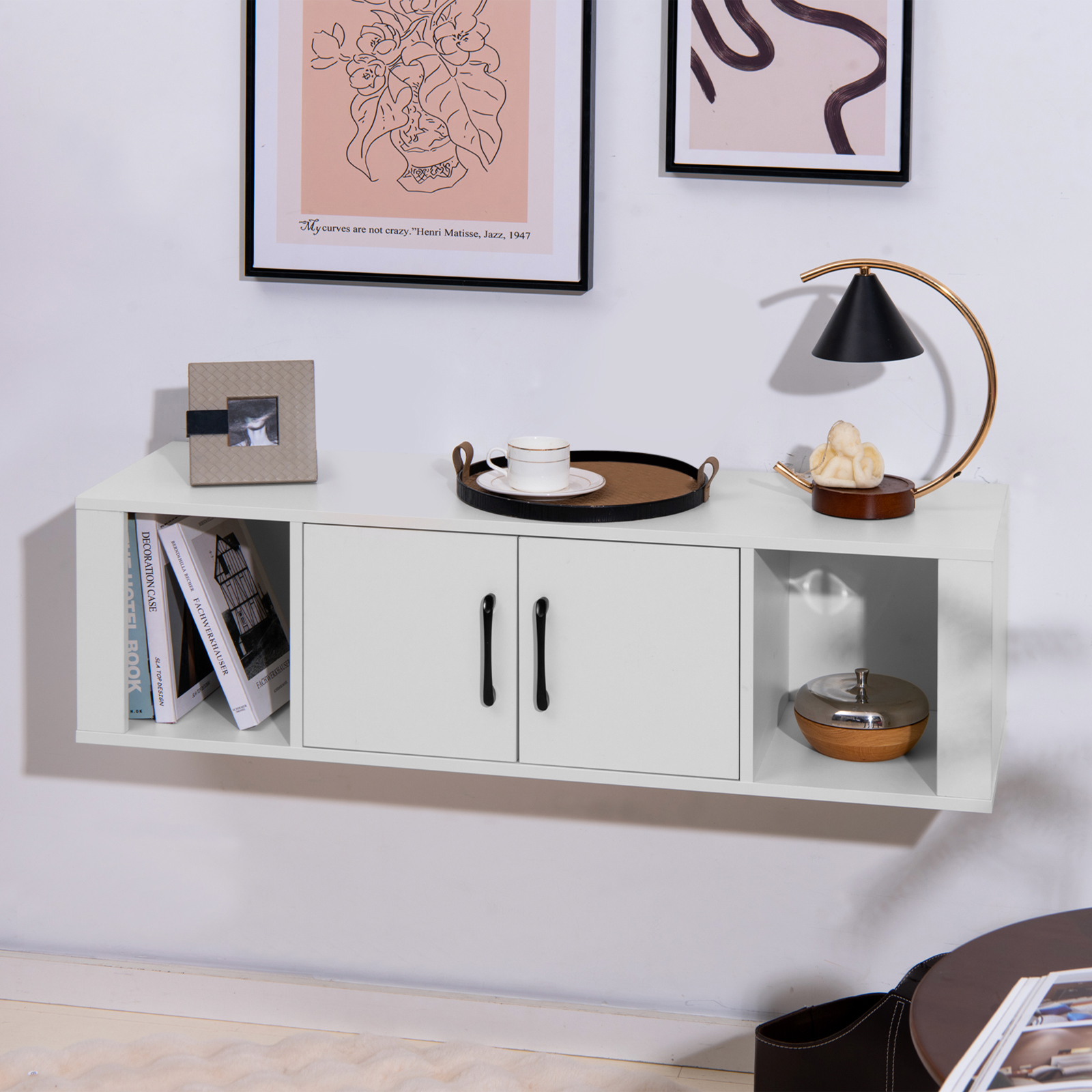 Image of 2-door Floating Storage Wardrobe, Wall Hanging Desk With 2 Cubes, Furniture, Media Console Center