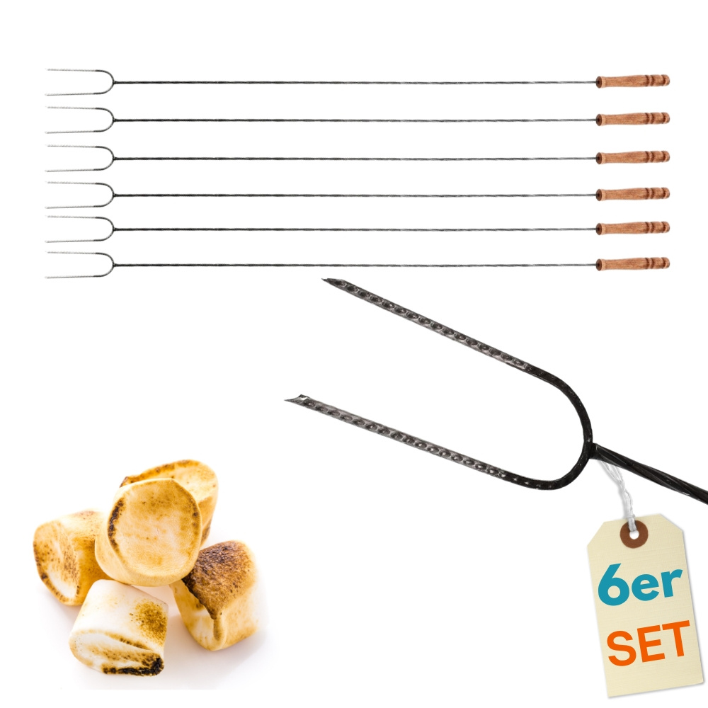 E-shop 6er Set Grillspieß Lagerfeuer 100cm lang Stockbrot Marshmallow Spieße 100 cm 6 Stück Lagerfeuer Spieße lang Lagerfeuerspieße Wurstspieße für