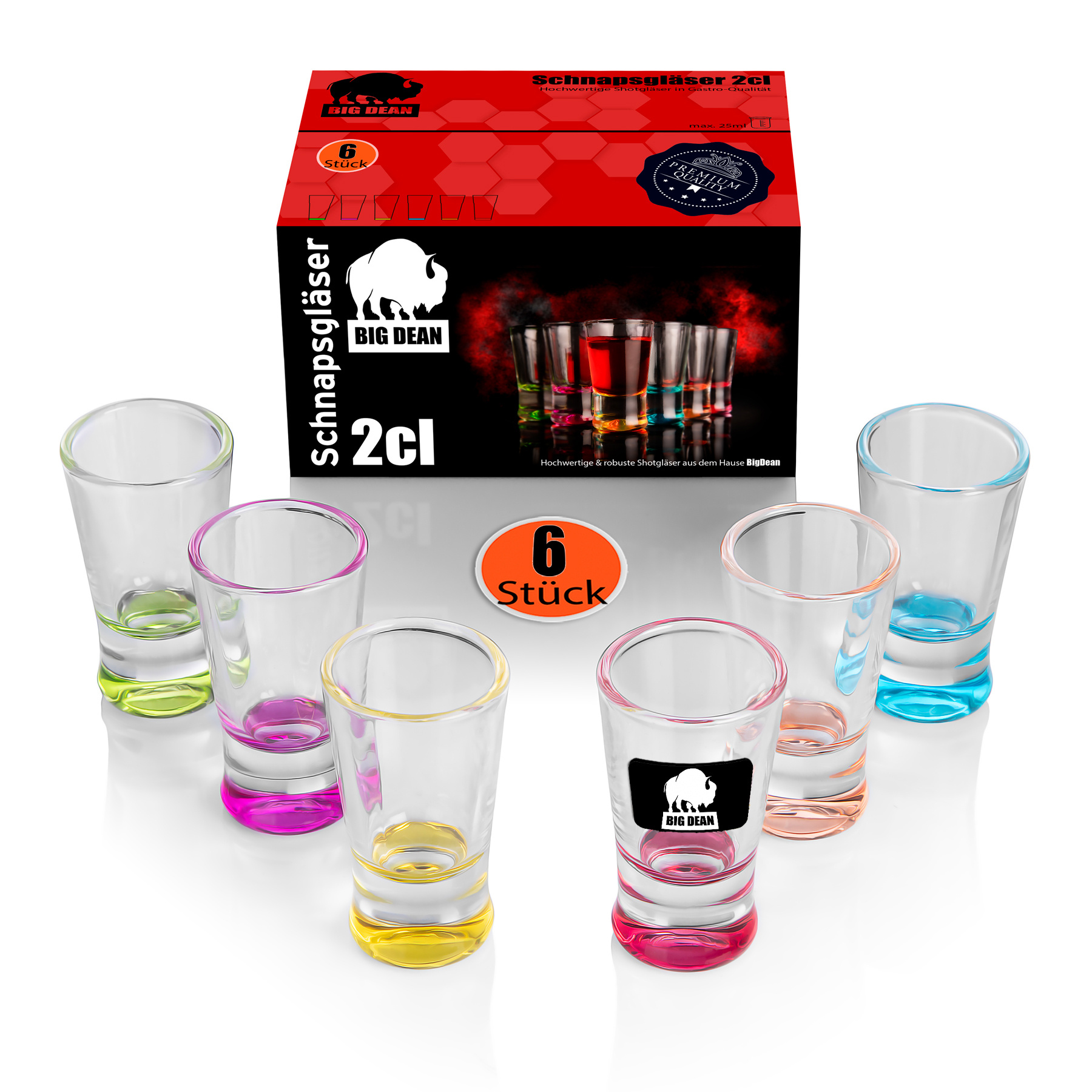 Image of Bigdean Set Of 6 Colored Shot Glasses, 2cl, In Gift Box – Durable, Dishwasher-safe, Commercial-grade Quality