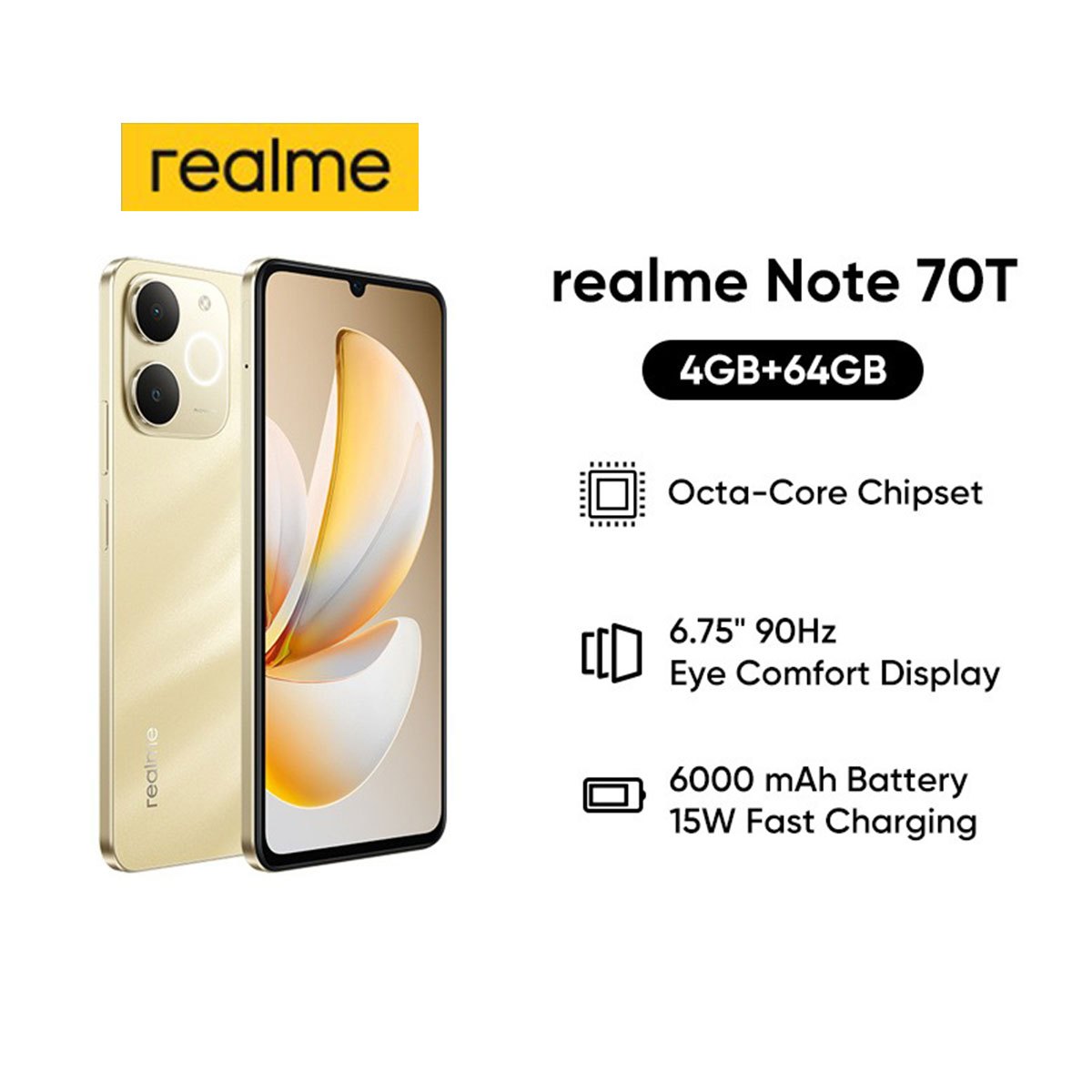 realme note 70t smartphone obsidian black /beach gold rmx5313