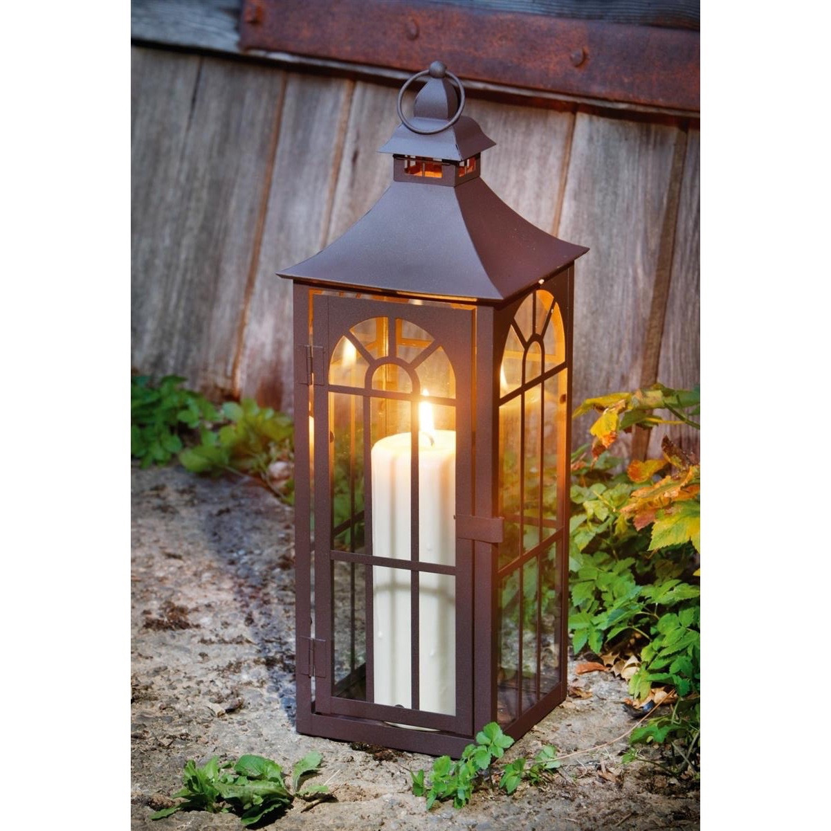 E-shop große Laterne aus Metall & Glas, hoch, Gartenlaterne, Metalllaterne, Hängelaterne, , Kerzenlaterne, Gartendeko für Draußen