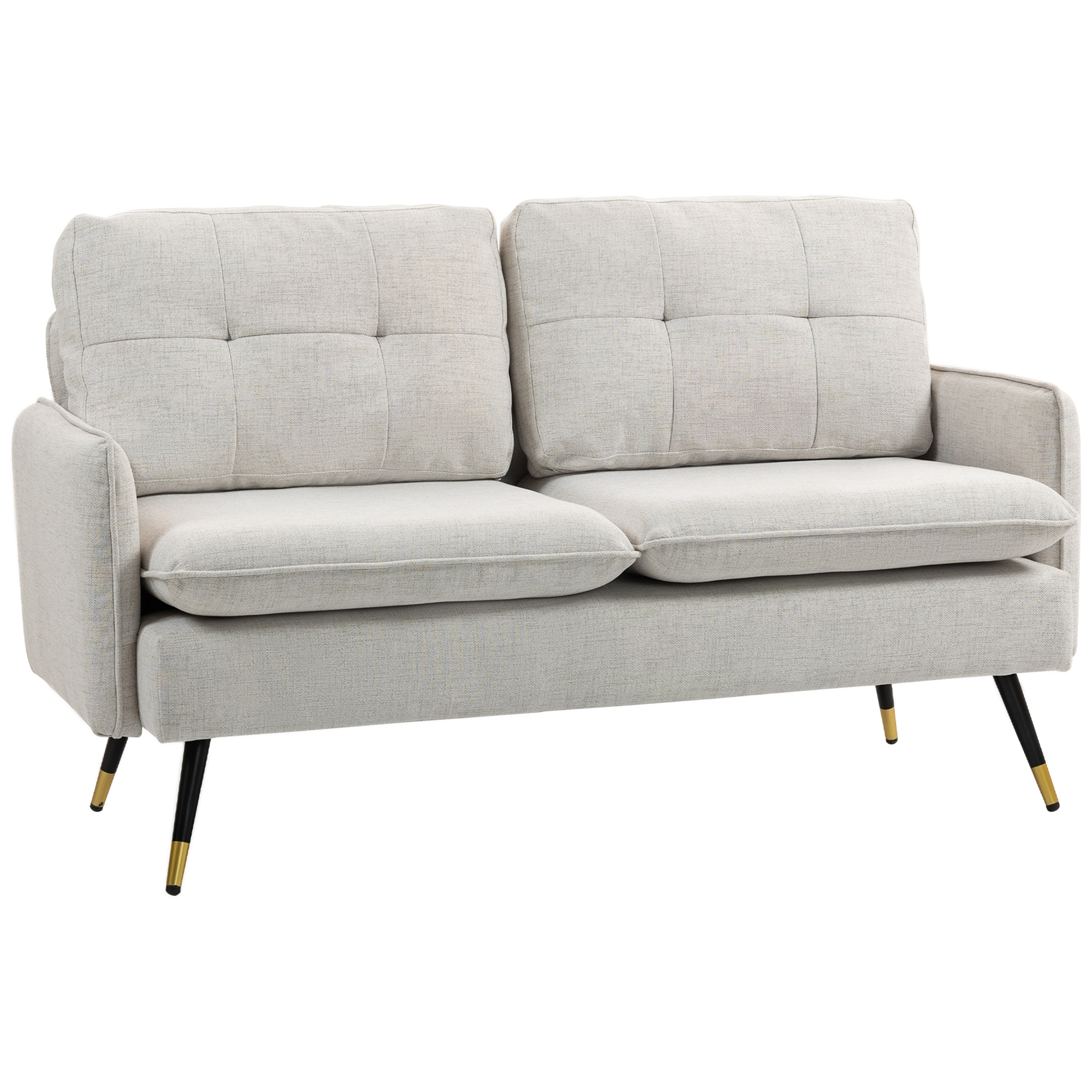 Image of Homcom 2-seater Sofa, Living Room Linen Fabric 139 Cm, Cushions, Upholstered Seat, Quilted Back, Springs, Steel Legs, Modern Sofa For Bedroom, Apartment, Small Space, Cream