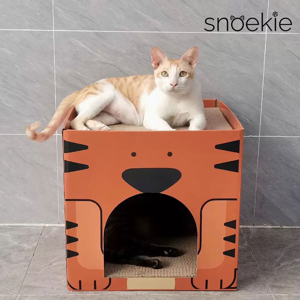 Cube Cat Cave | Cat House | Corrugated Cardboard Scratching Board (orange)