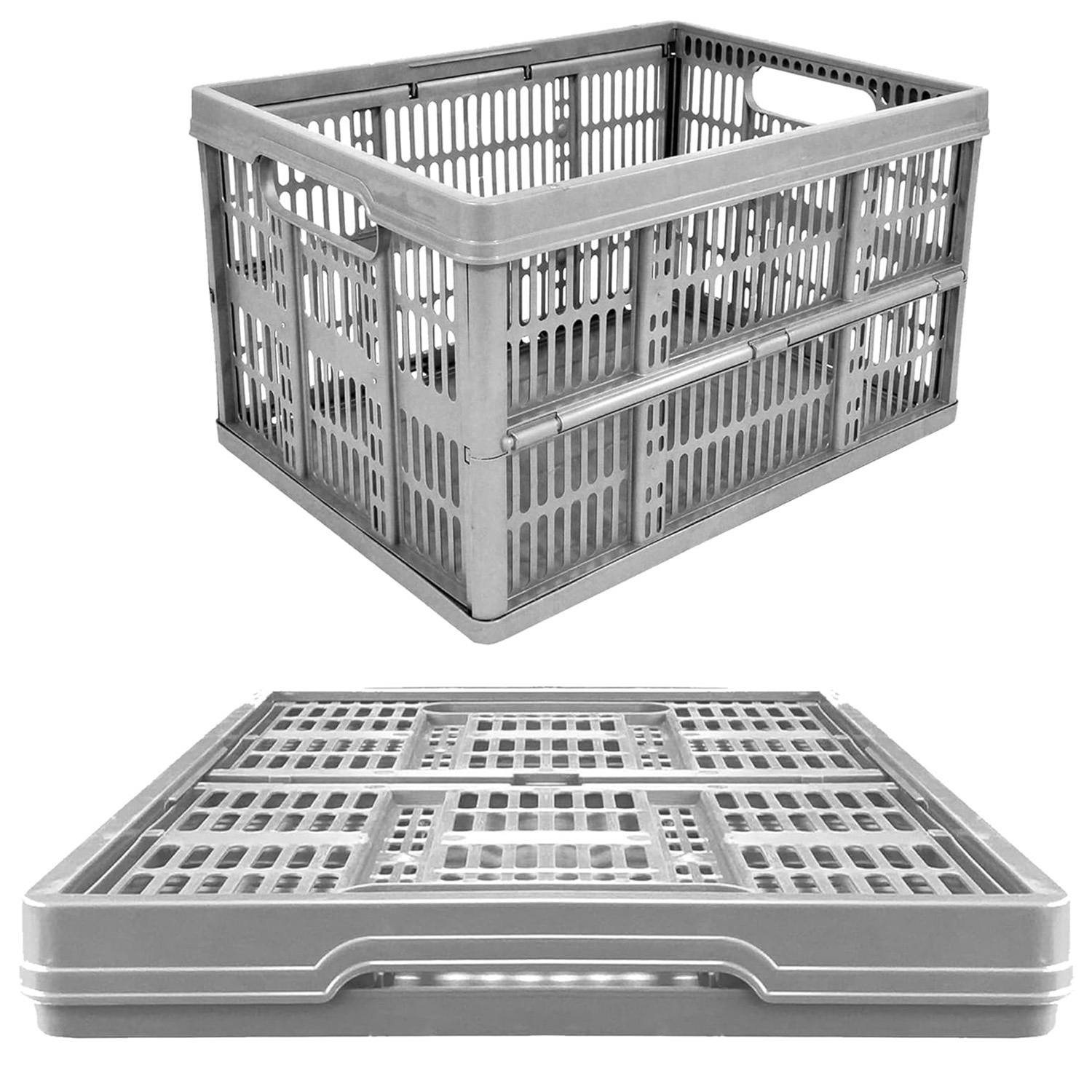 Foldable Stackable Grey 32 Litre Multipurpose Crates with Handle