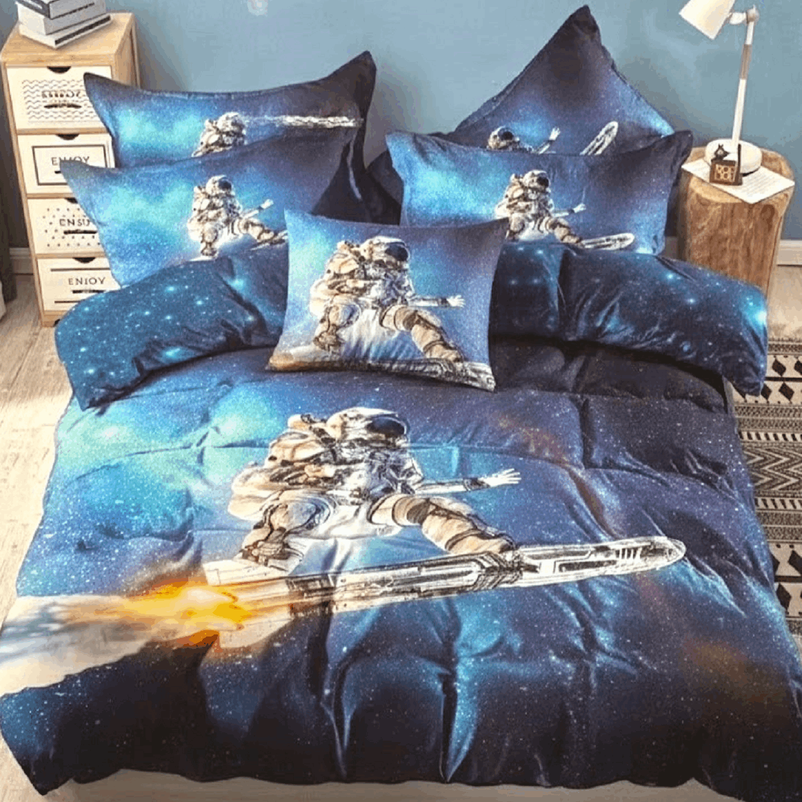 TEMU Space Surfing Astronaut 3pcss Bed Sheet Set - 3pcss Bed Sheet Set, Astronaut Bed Sheet, Space Surfing