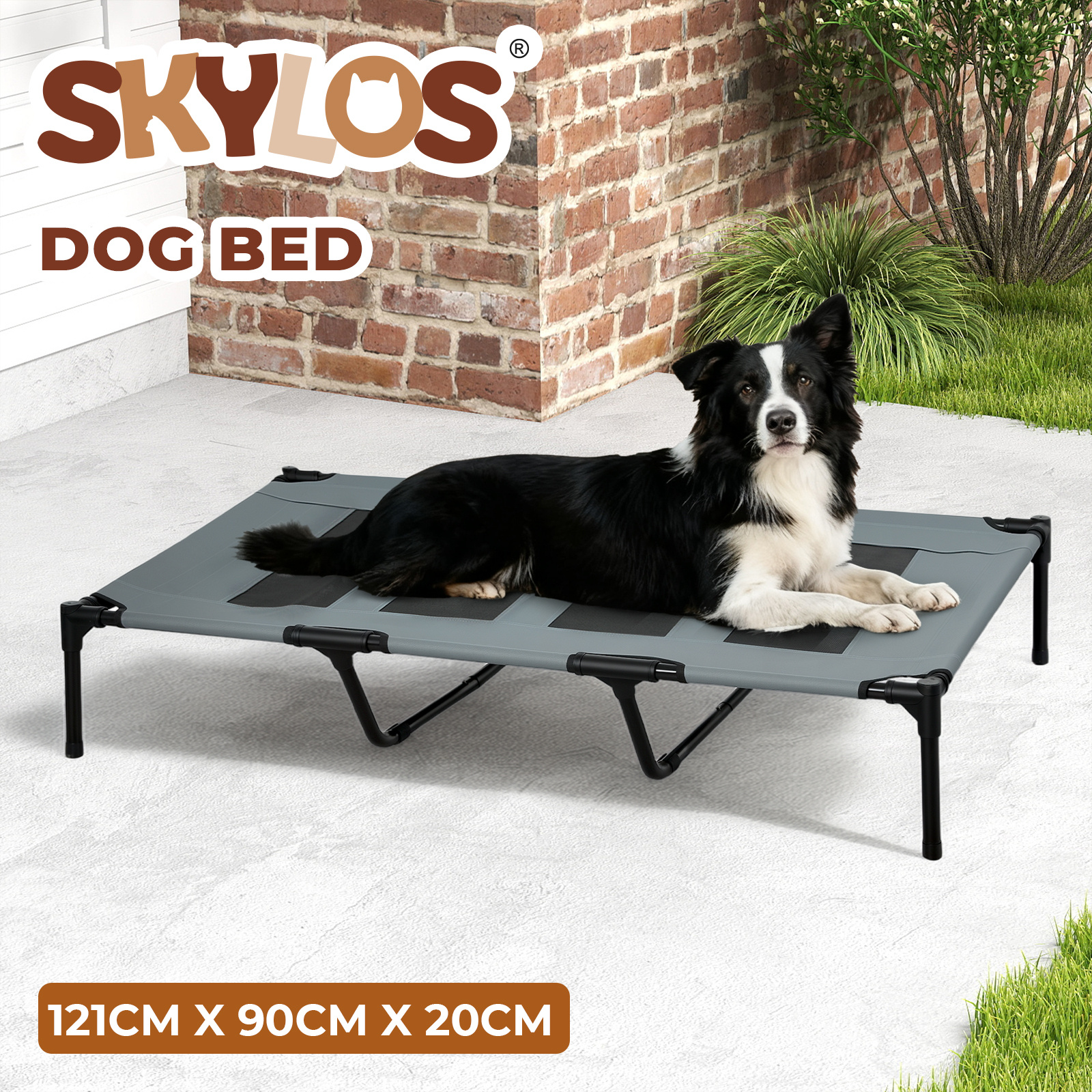  heavy duty elevated dog bed outdoor raised pet bed with cooling 600d oxford fabric portable   for   airflow   121 x 90 x 20 cm