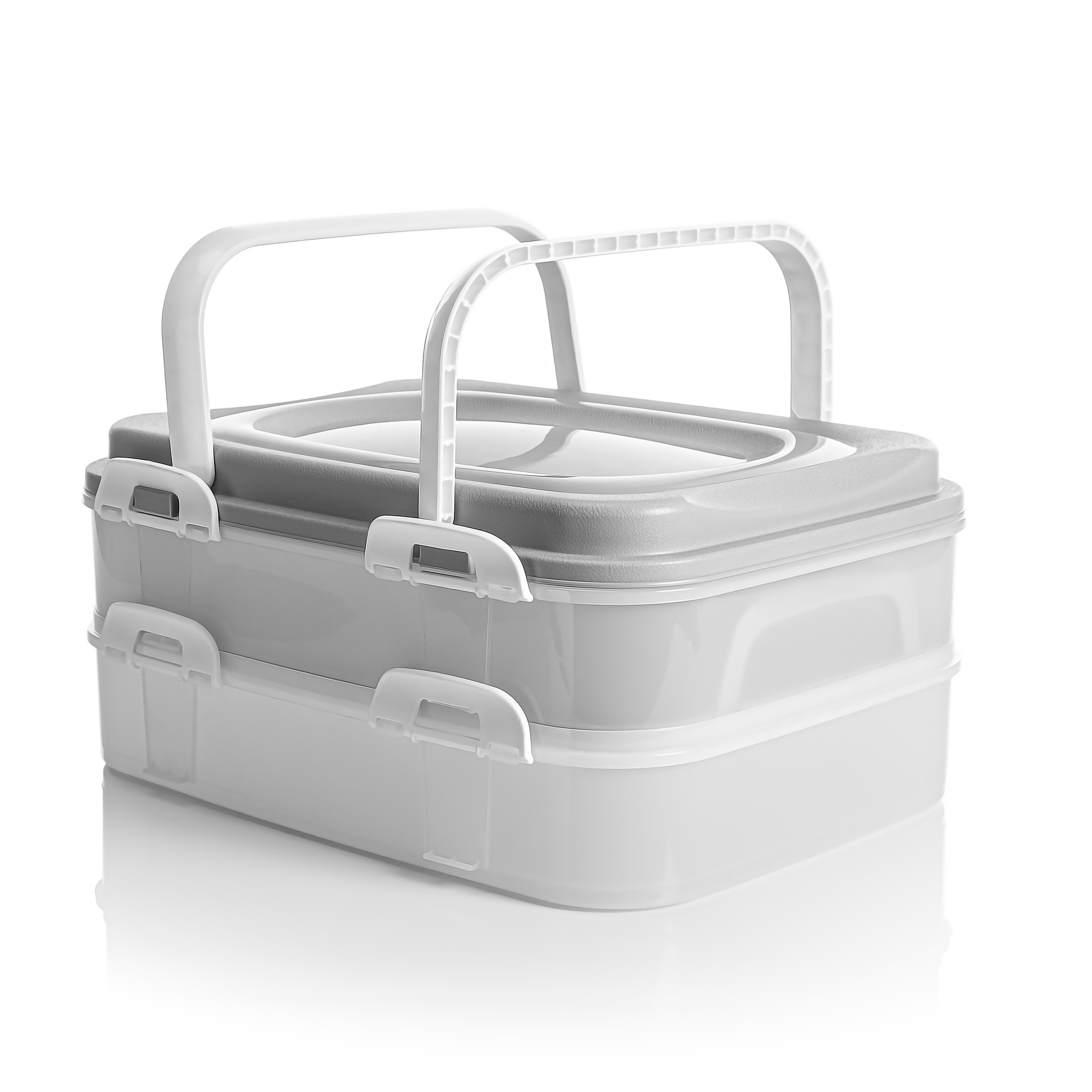 Image of Bigdean Party Container With 2 Tiers And Lift Insert – Ideal For Baked Goods, Snacks & Cakes – Perfect Cake Transport Box For Celebrations – Food-safe & (pastel Gray)