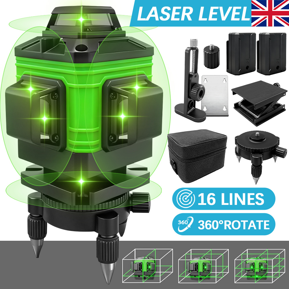 16 line 4d laser level laser level self leveling 4   4d 16 lines green     laser level self leveling 4d 16 lines adjustable brightness   mode swivel   wall bracket ideal for   construction tiling renovation shelving and outdoor use