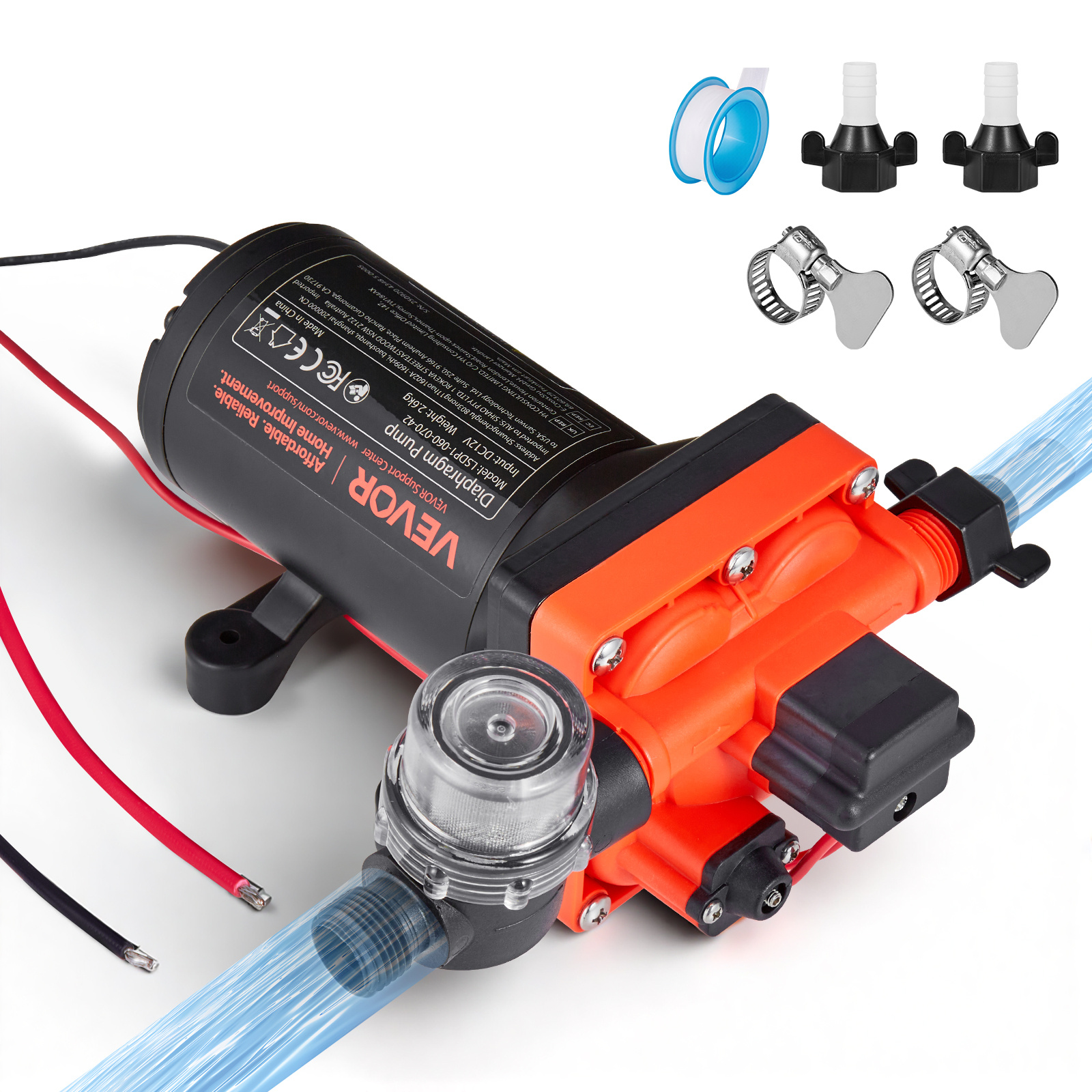 TEMU Bomba de agua VEVOR para autocaravana, 12 6 GPM (22.7 L/min), bomba de diafragma autocebante de 4 cámaras con de presión automático, presión de