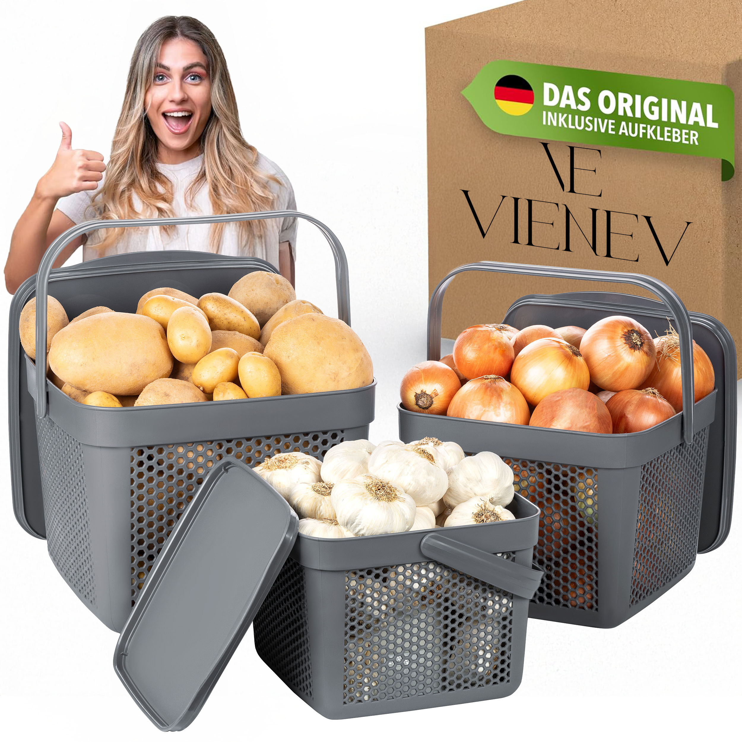 E-shop Aufbewahrungskorb mit Deckel 3er Set, Aufbewahrungsbox Groß, Korb für Spielzeug, Wäschekorb, Regal Korb, Vorratskorb, Badezimmer Aufbewahrung &