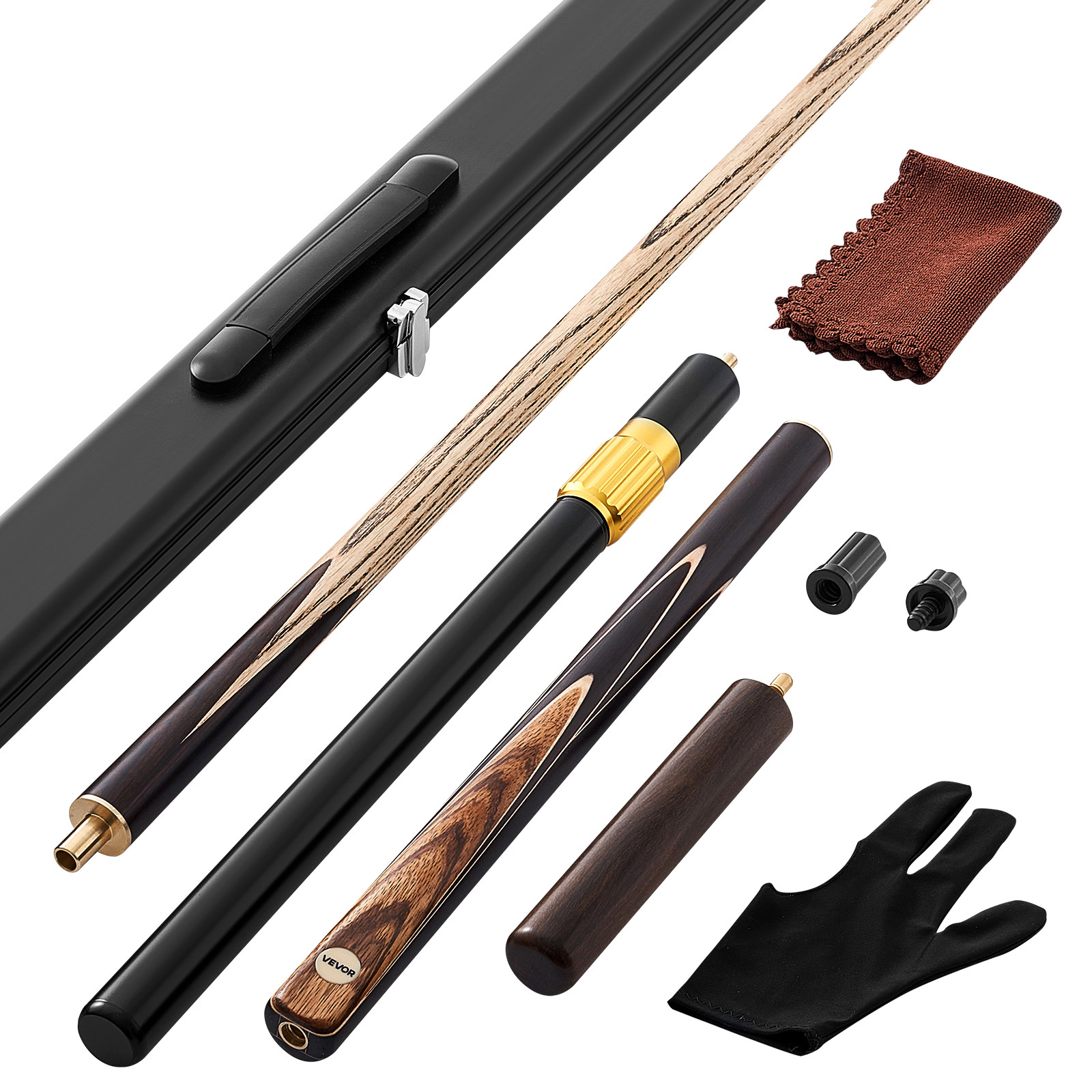 Vevor Pool Cue, 1447.8mm Jointed Snooker Cue, Snooker Cues Stick With Extension Rod & 9.5mm Leather Tip, 538g Pools Stick For Table, Bar, Home, Office, Includes Aluminum Case