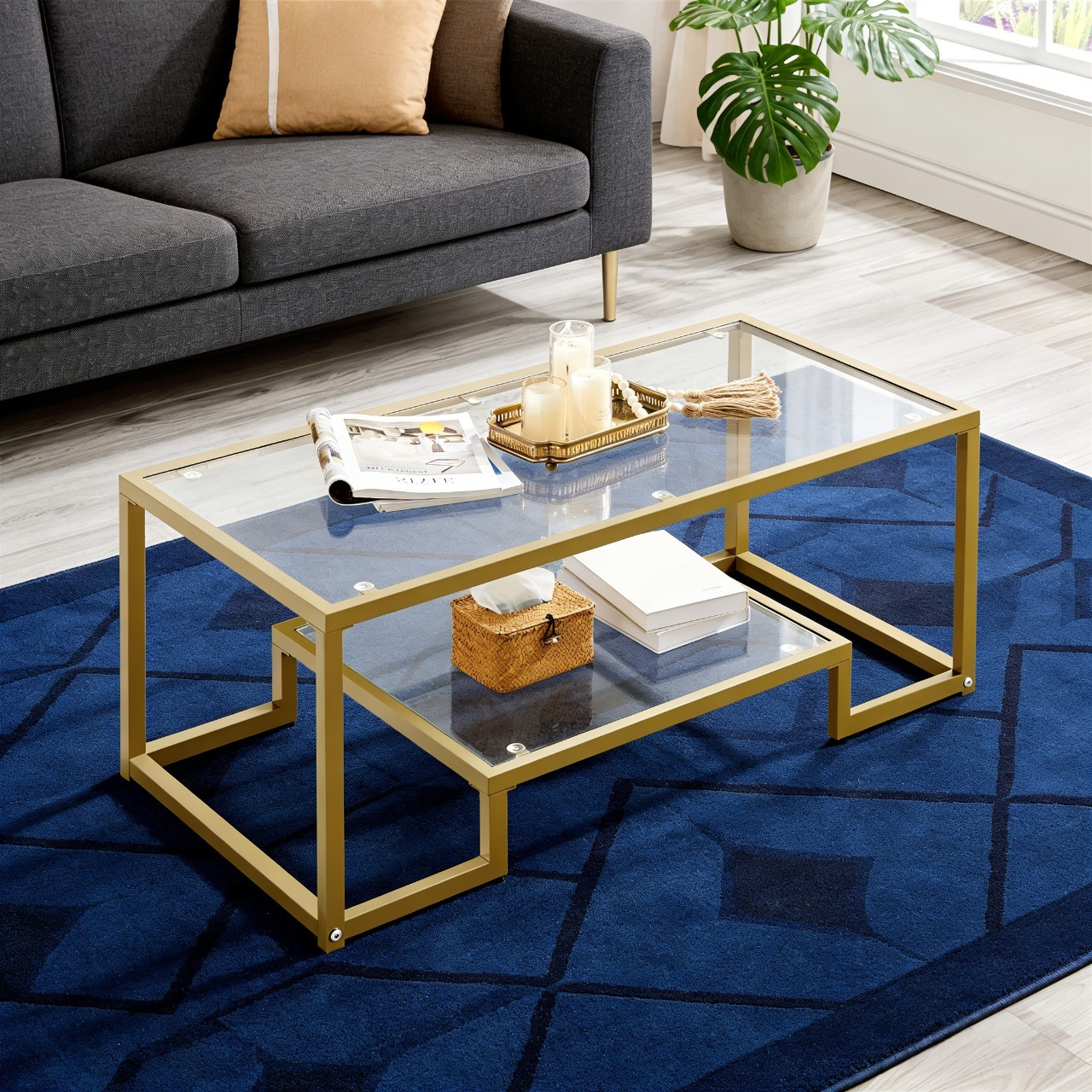   glass coffee table metal frame coffee table modern tempered glass coffee table with open shelf industrial center table heavy duty metal frame large coffee table for living room gold black