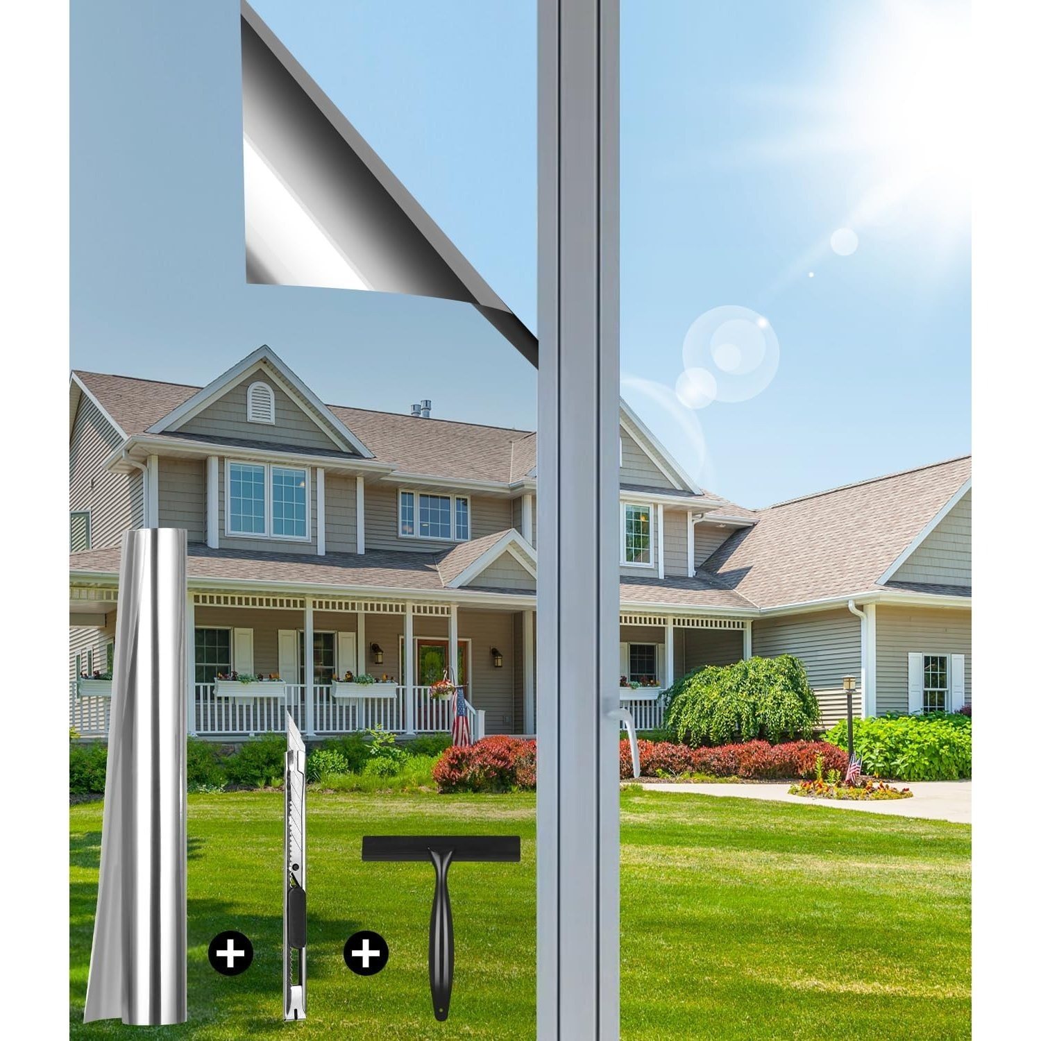 E-shop Spiegelfolie Fenster Sichtschutz 90x200cm, UV-Schutz Sonnenschutzfolie Fenster innen oder außen, Hitzeschutzfolie Fenster, Fensterfolie