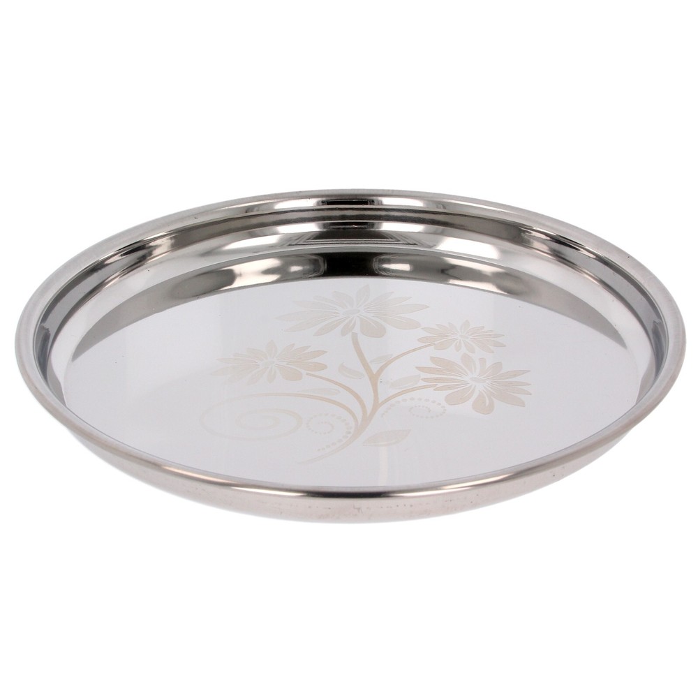 TEMU Stainless Steel Plate Indian Dinner Food Serving Dish Tray Kumcha Floral